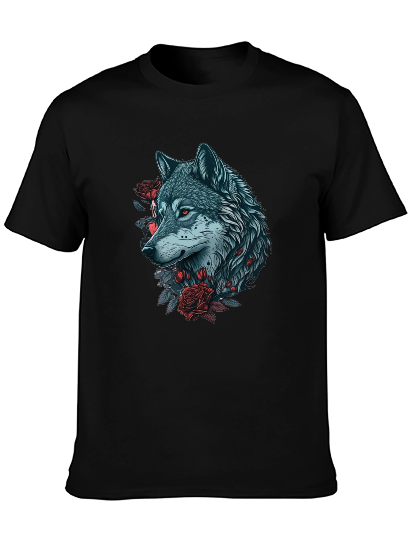 Wolf and Roses Graphic Tee - Black