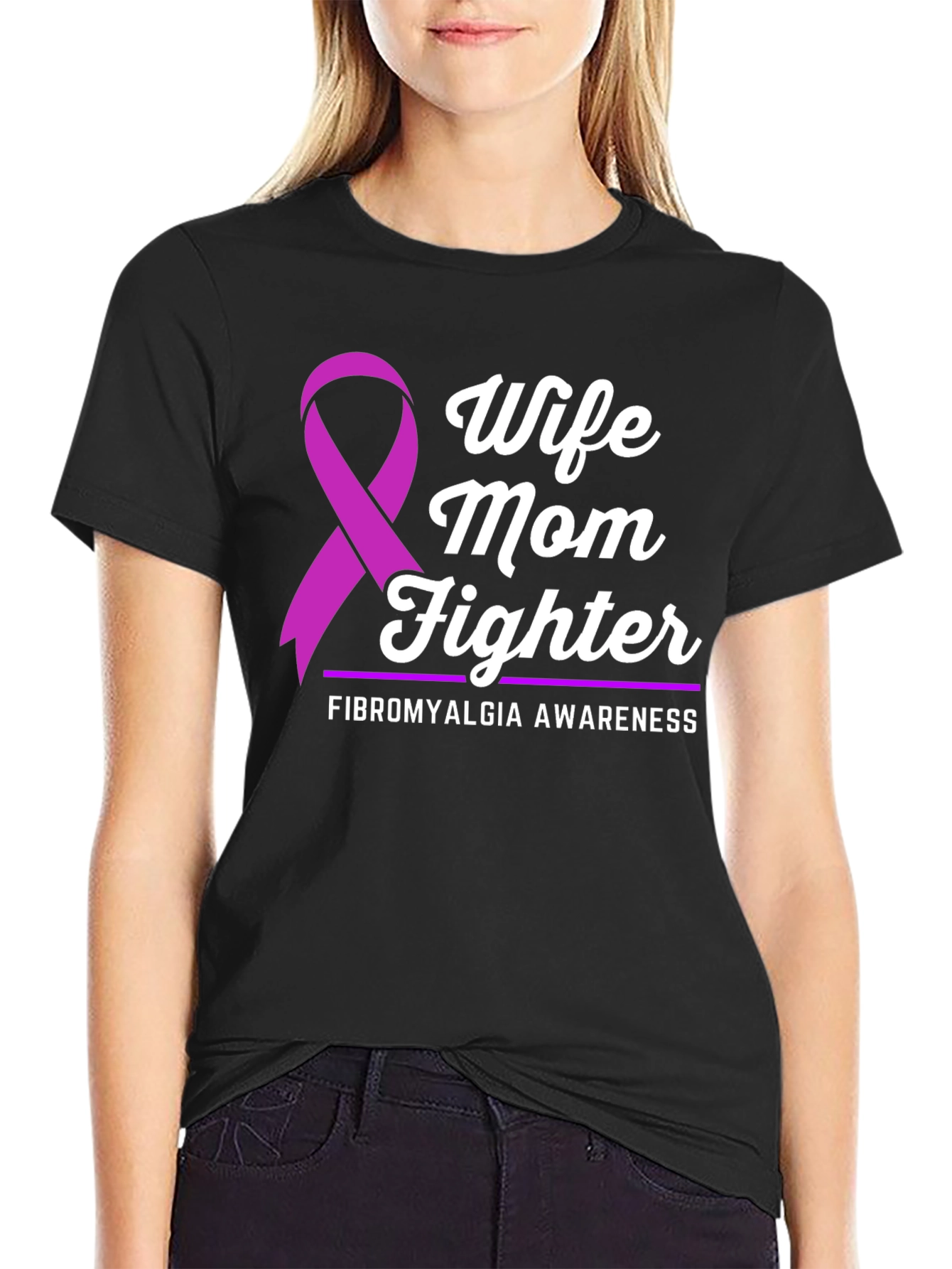 Wife Mom Fighter Fibromyalgia Awareness T-Shirt