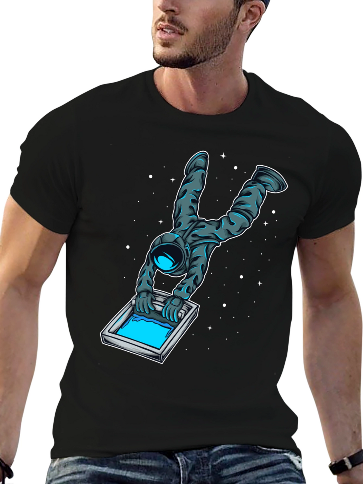 Astronaut Screen Printing T-Shirt - Unique Graphic Tee