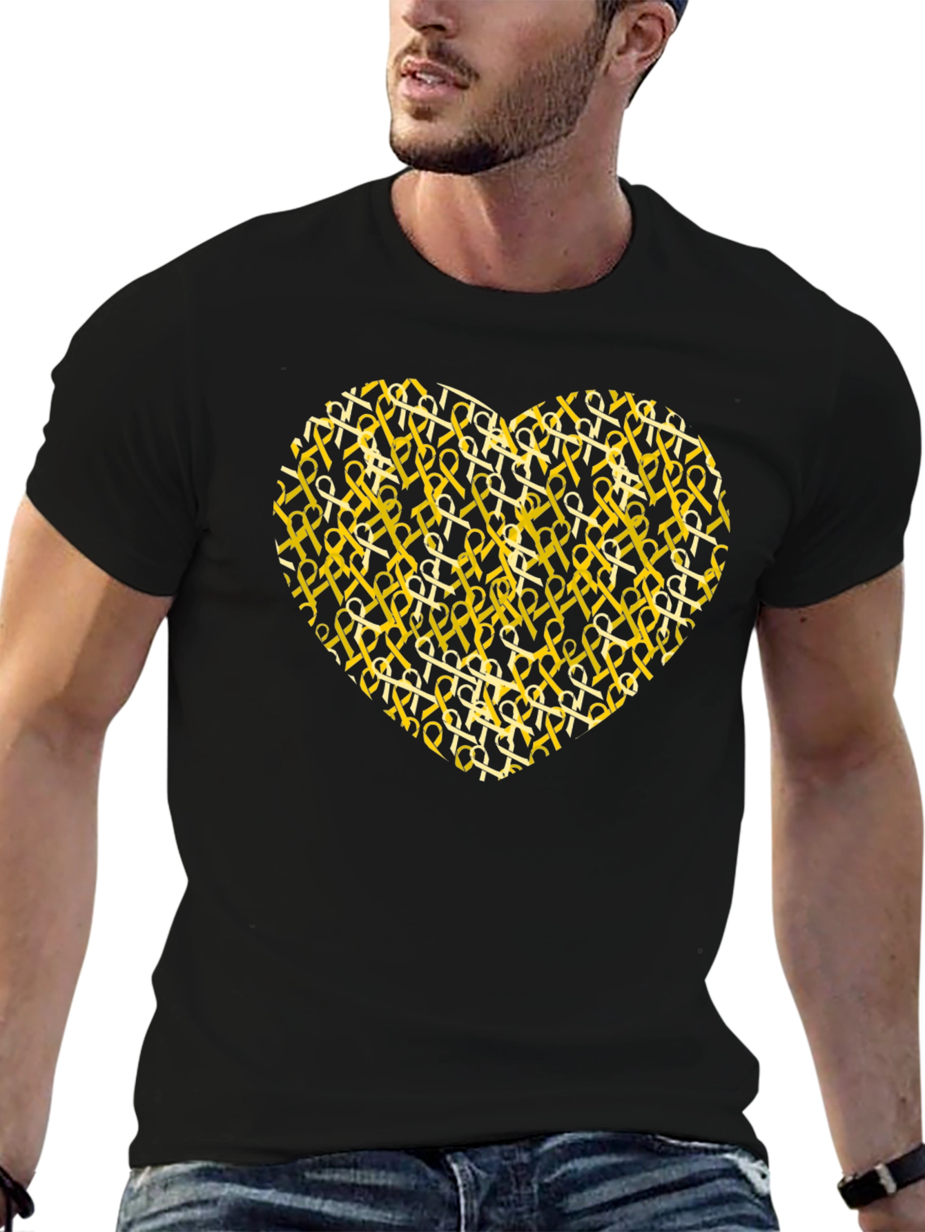 Awareness Ribbon Heart Graphic T-Shirt - Black