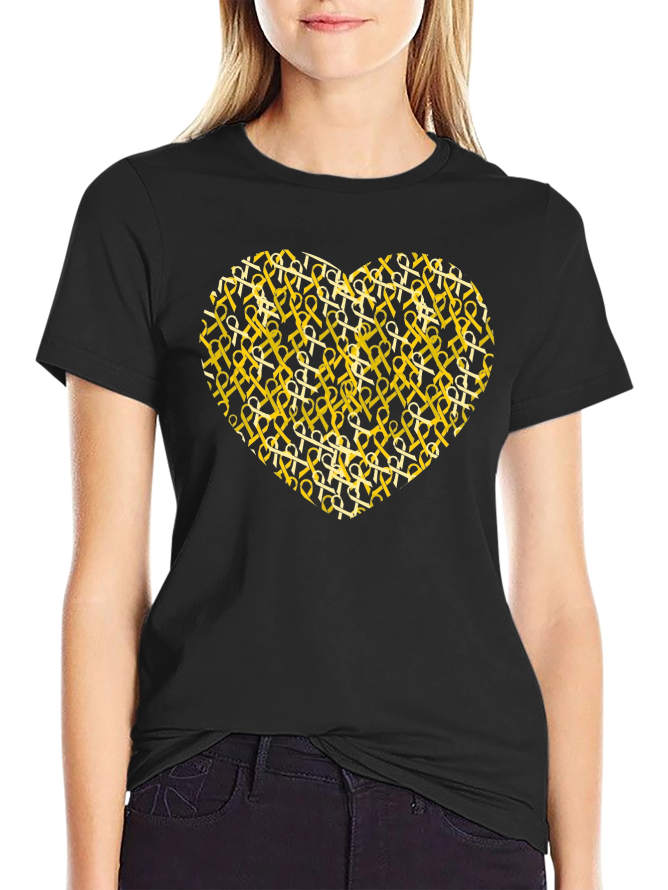 Awareness Ribbon Heart Graphic T-Shirt - Black