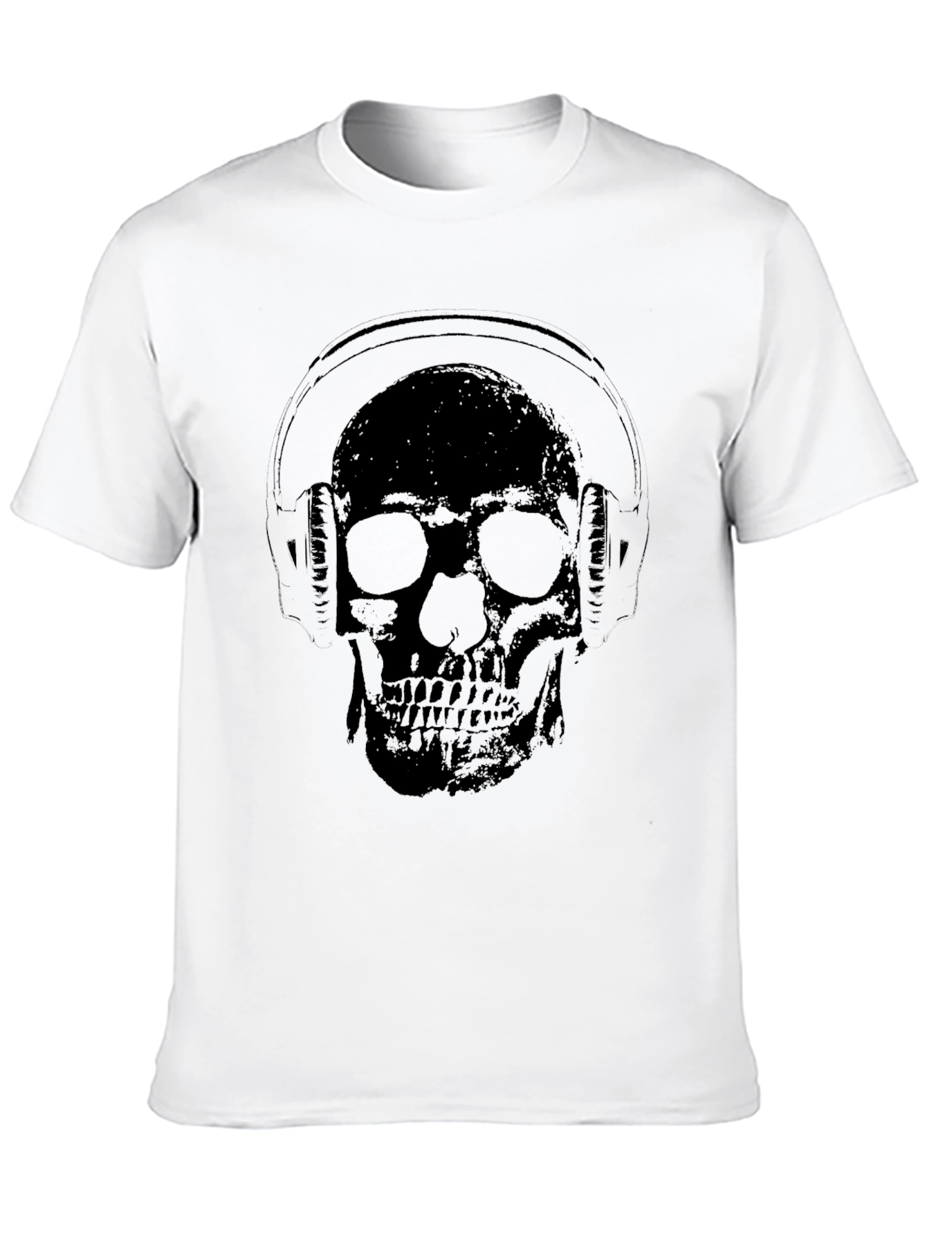 Skull Wearing Headphones Graphic Tee - Black