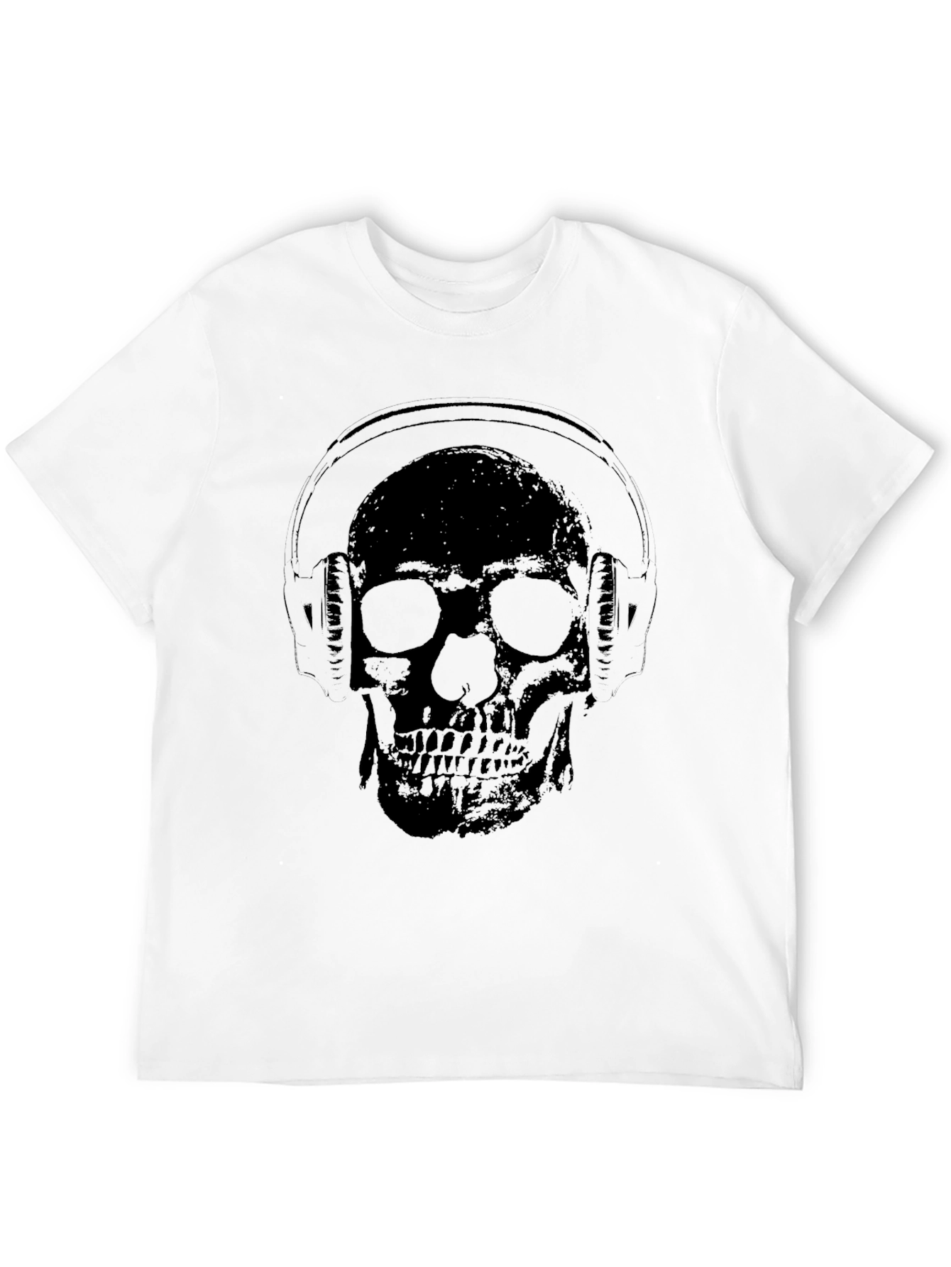 Skull Wearing Headphones Graphic Tee - Black