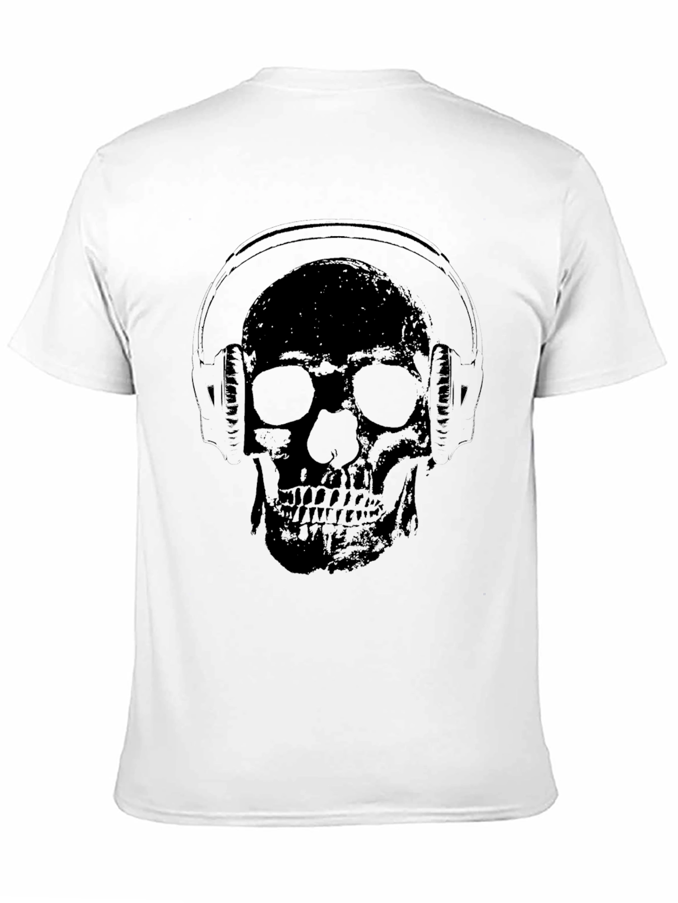 Skull Wearing Headphones Graphic Tee - Black