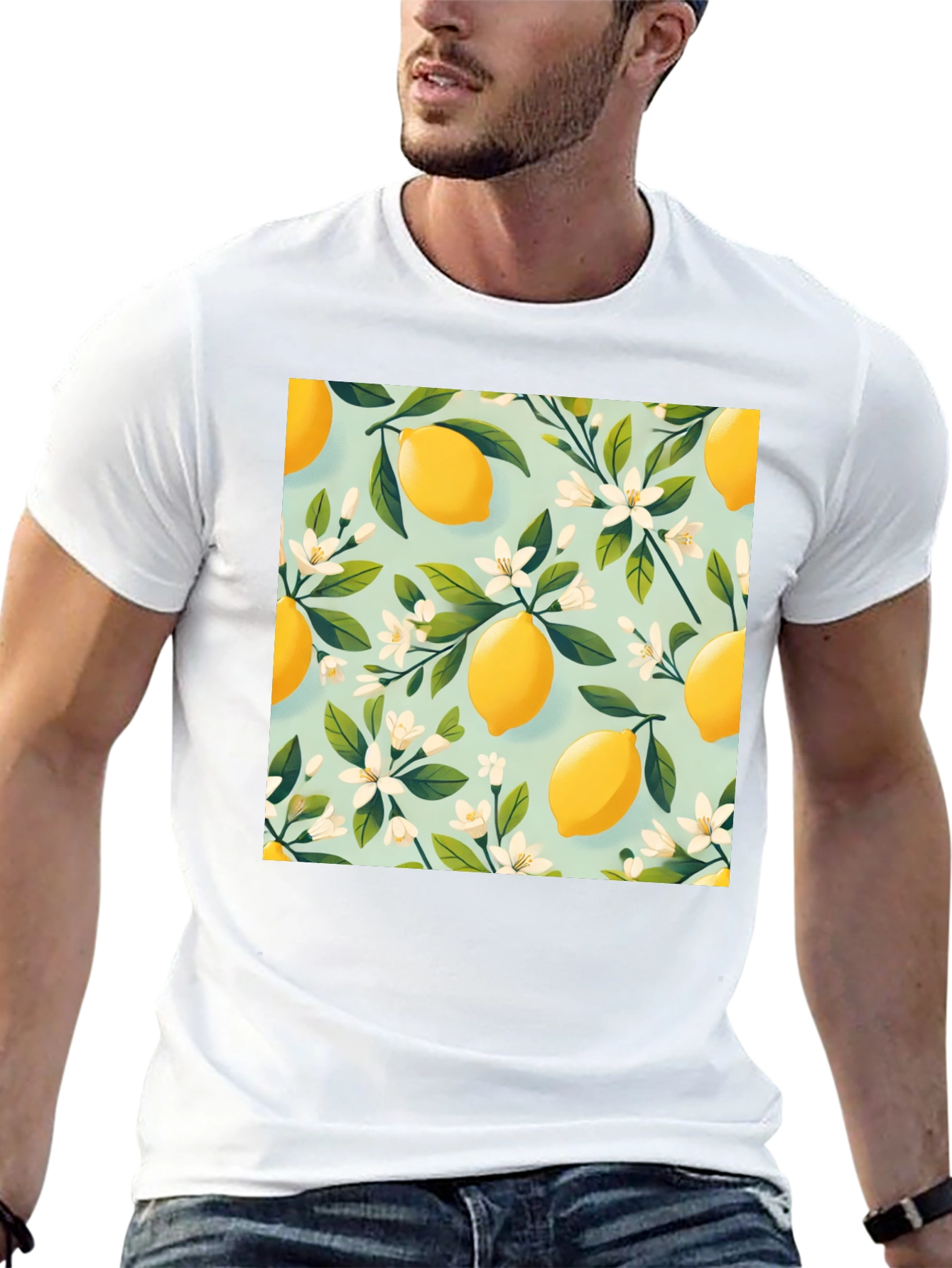 Lemon Blossom Print Black T-Shirt