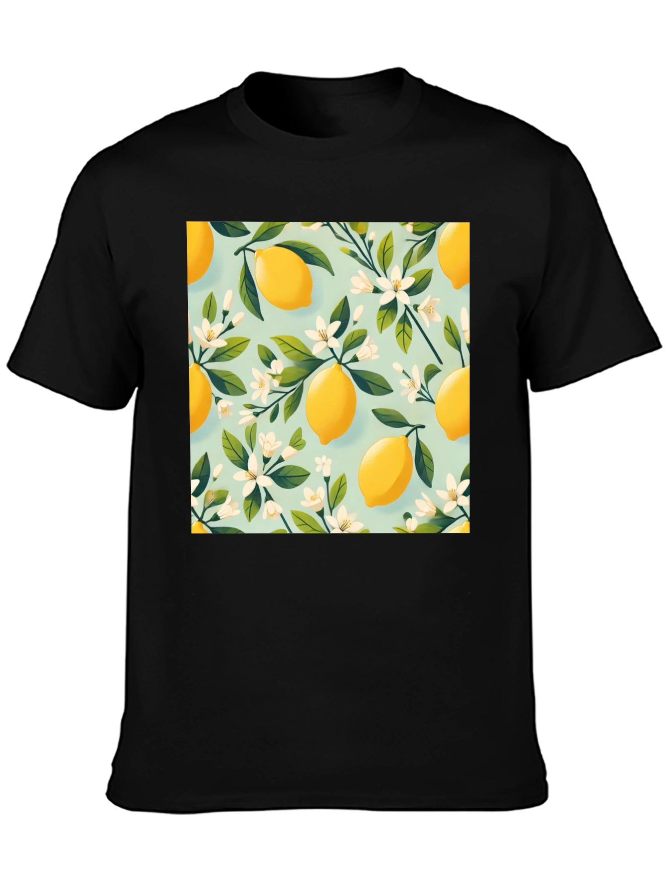 Lemon Blossom Print Black T-Shirt