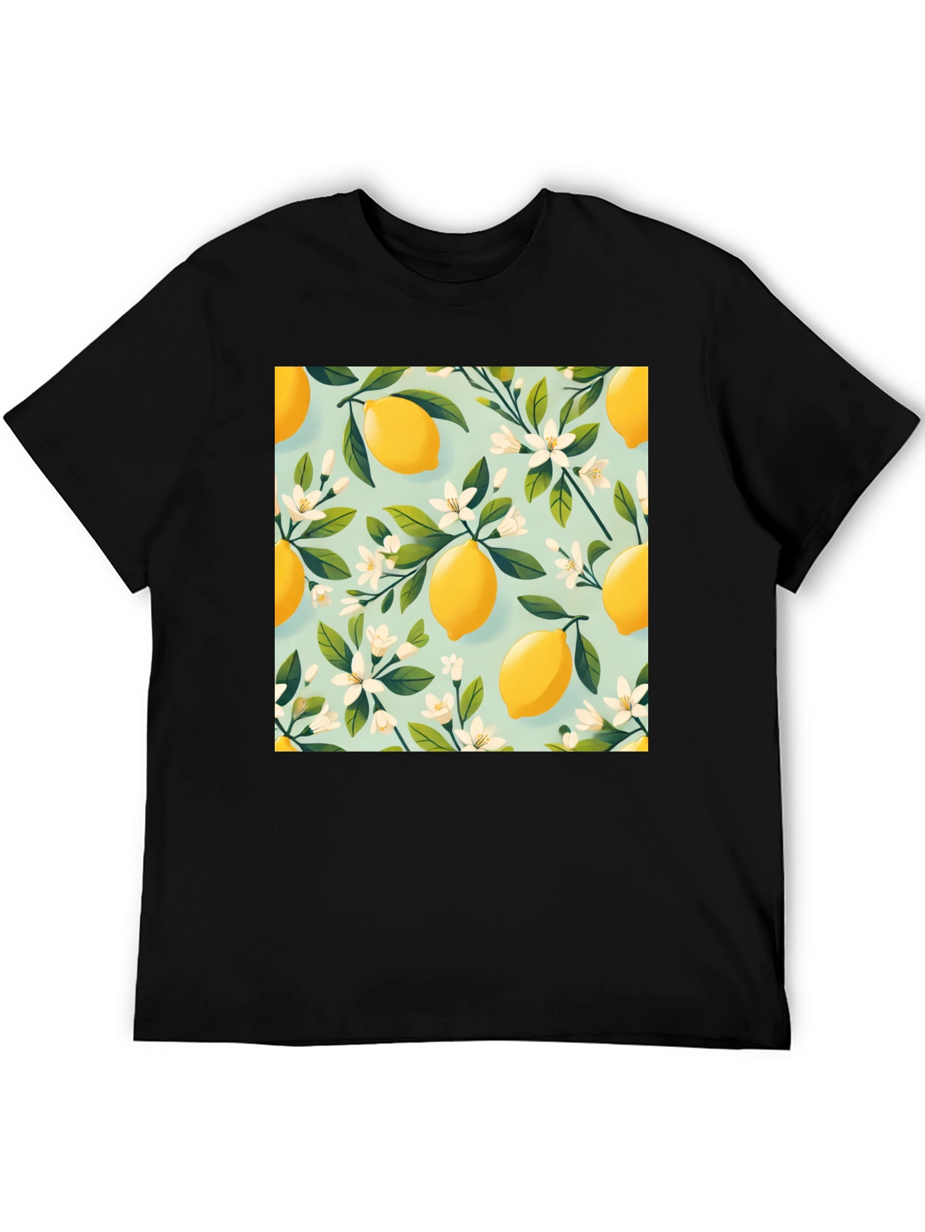 Lemon Blossom Print Black T-Shirt