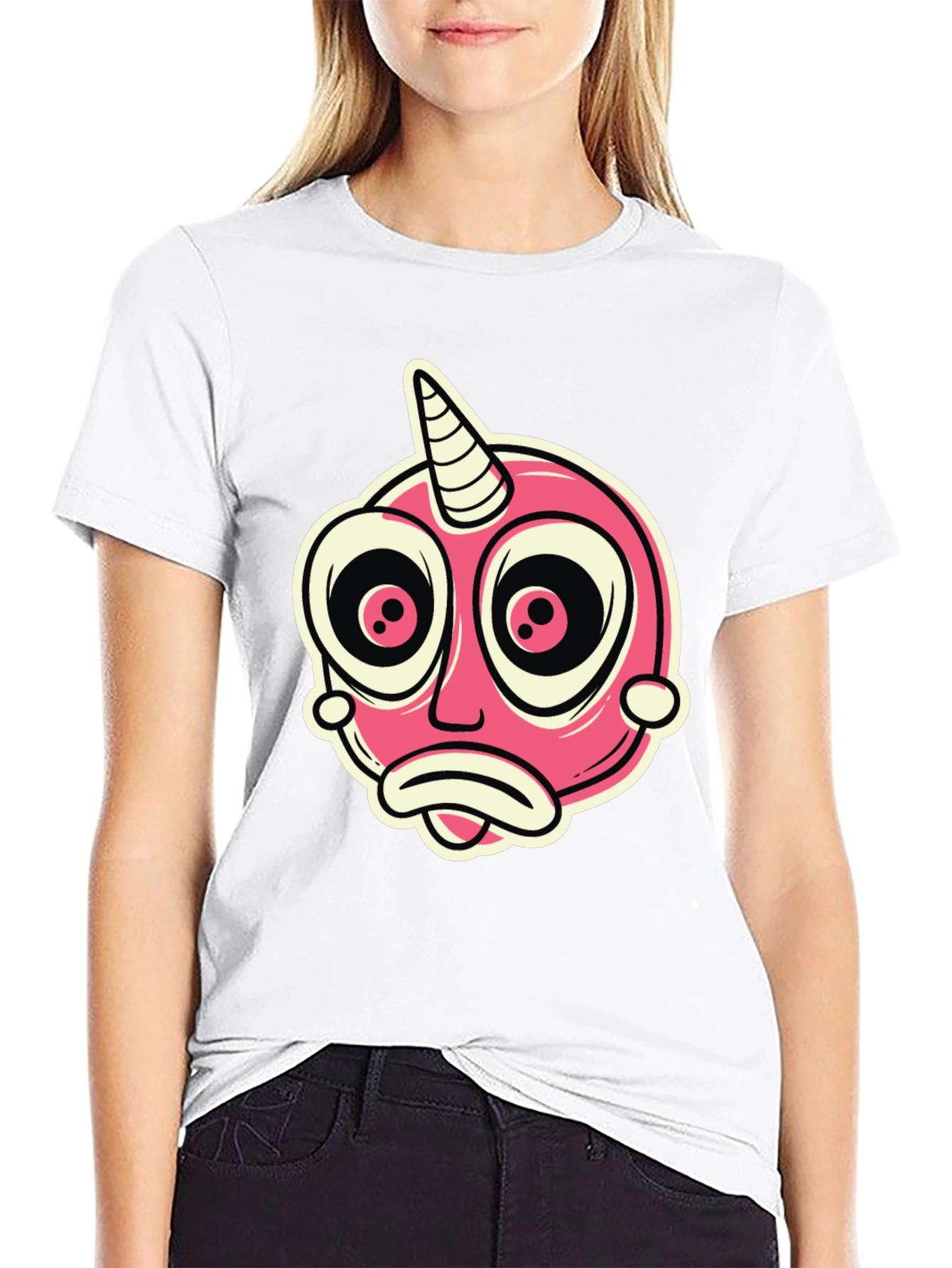 Cartoon Unicorn Creature Graphic Black T-Shirt