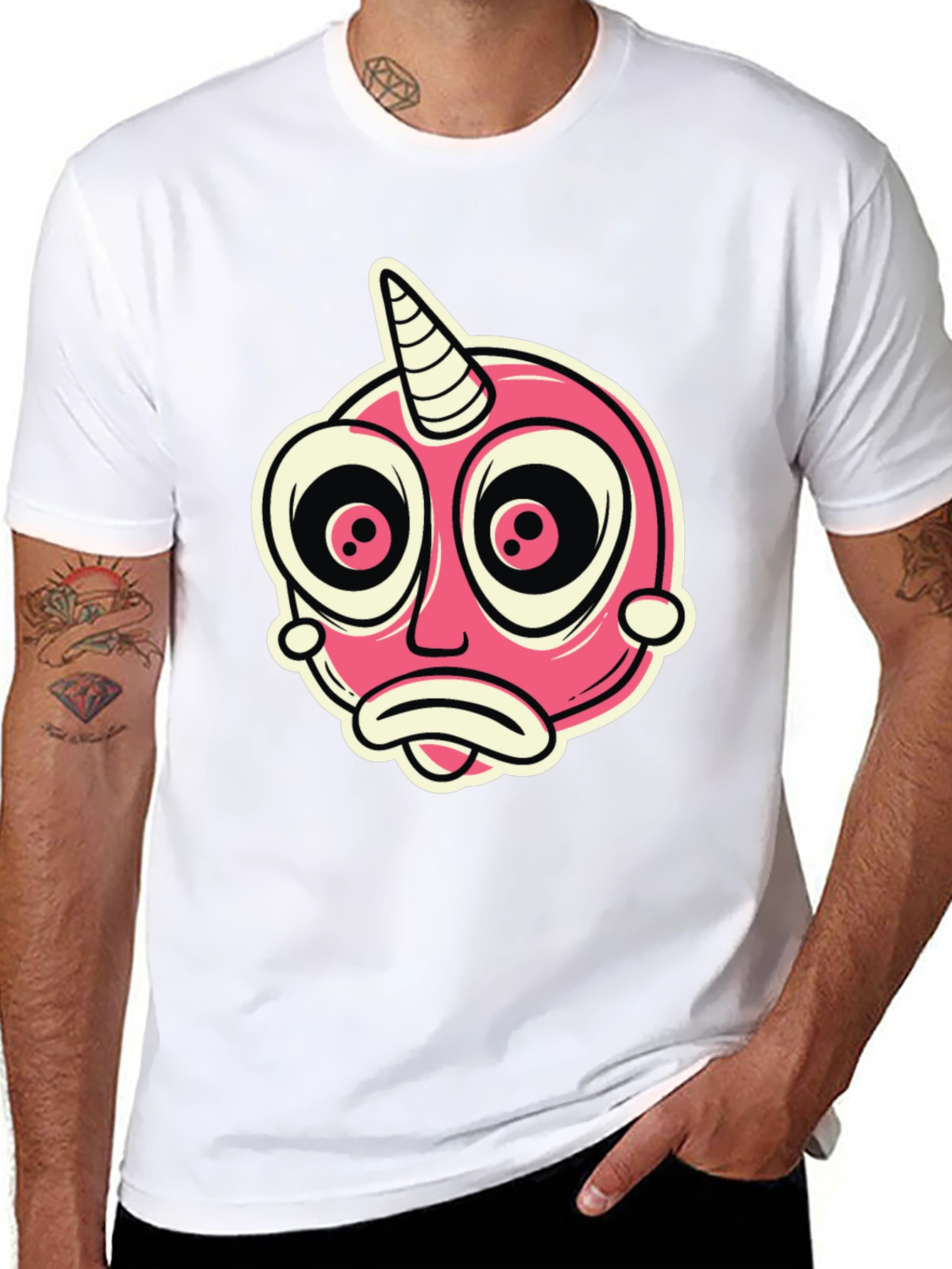 Cartoon Unicorn Creature Graphic Black T-Shirt