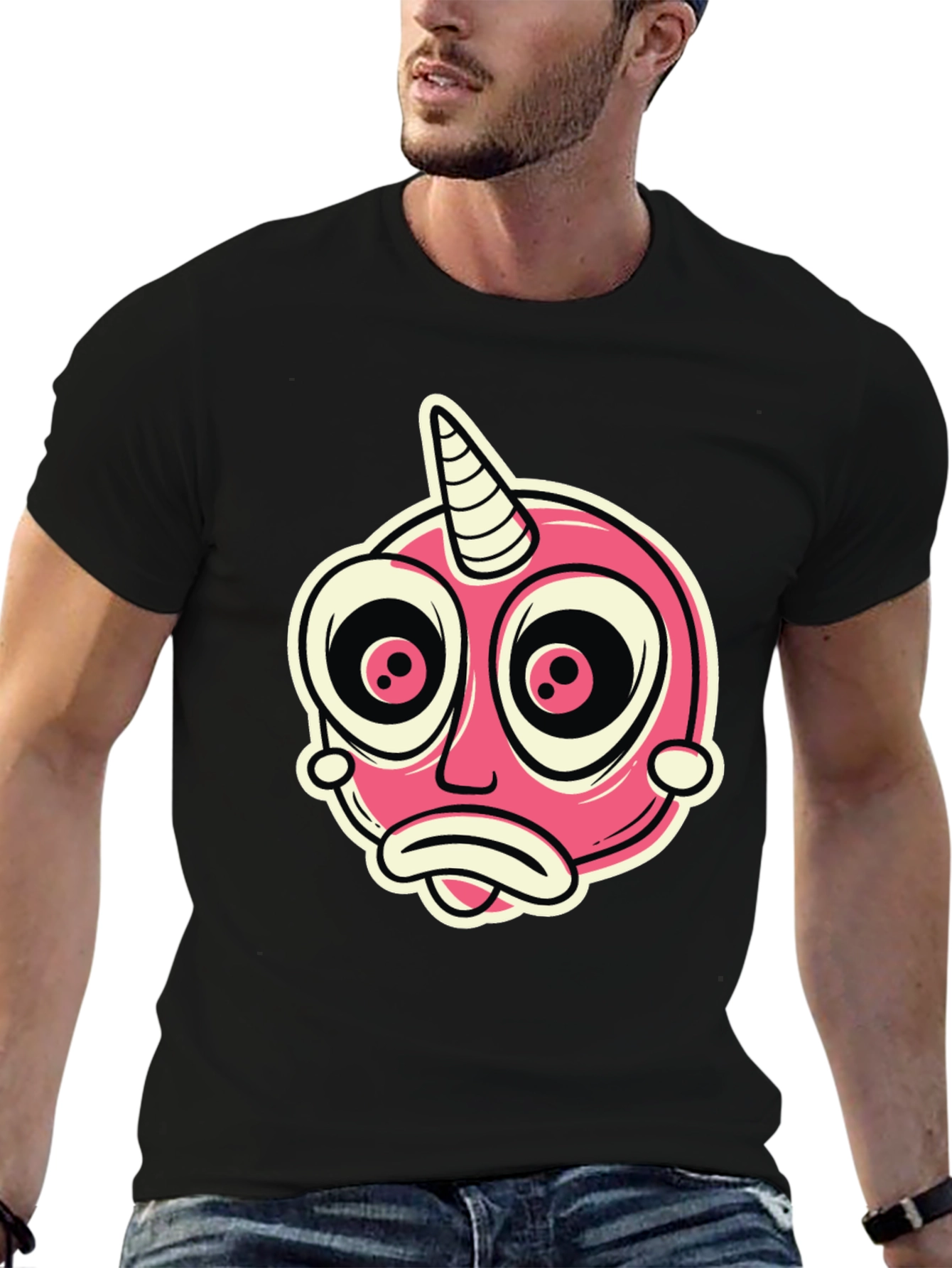 Cartoon Unicorn Creature Graphic Black T-Shirt