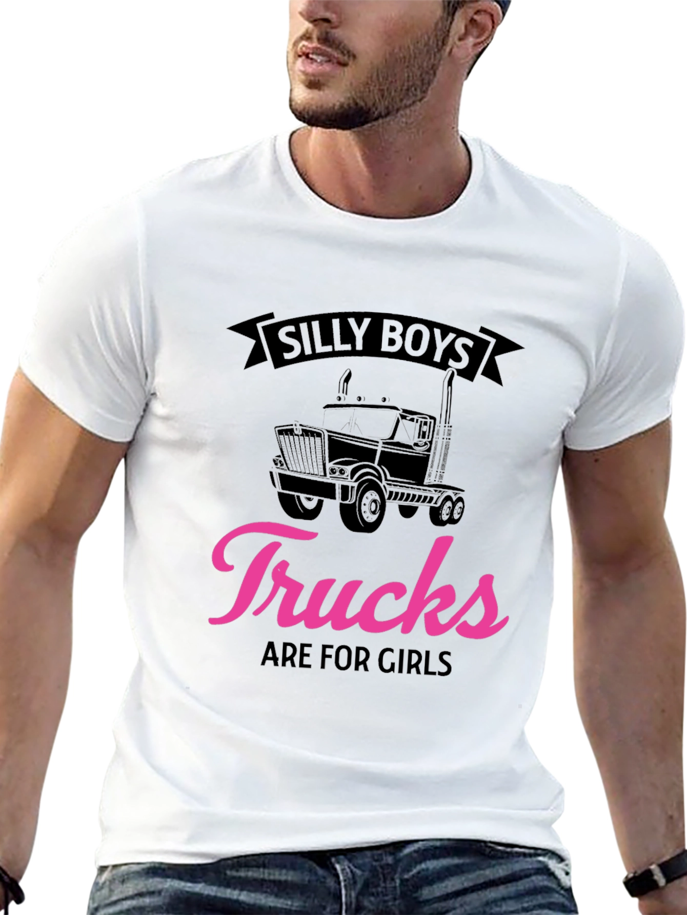 Silly Boys Trucks Are for Girls Black T-Shirt