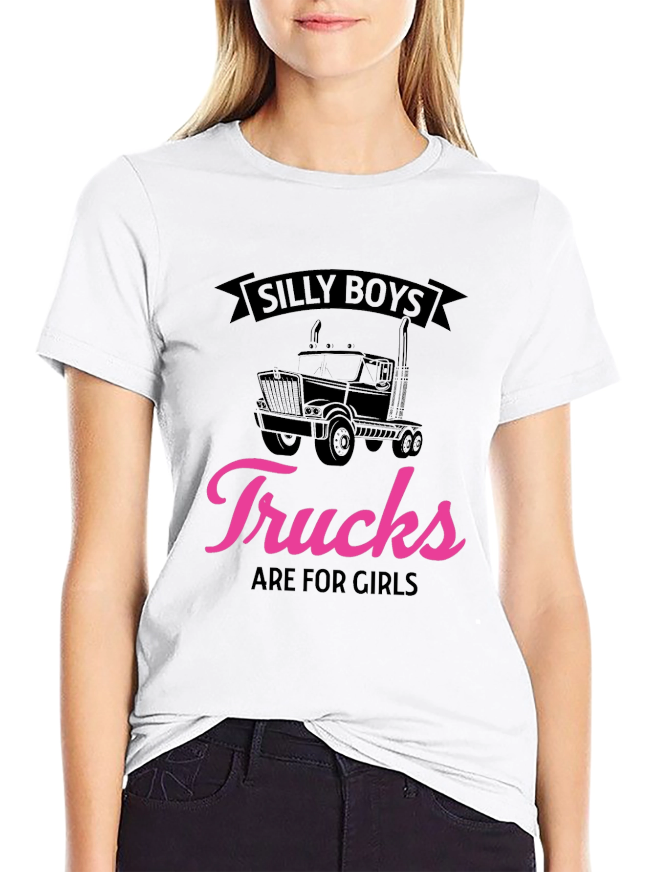 Silly Boys Trucks Are for Girls Black T-Shirt