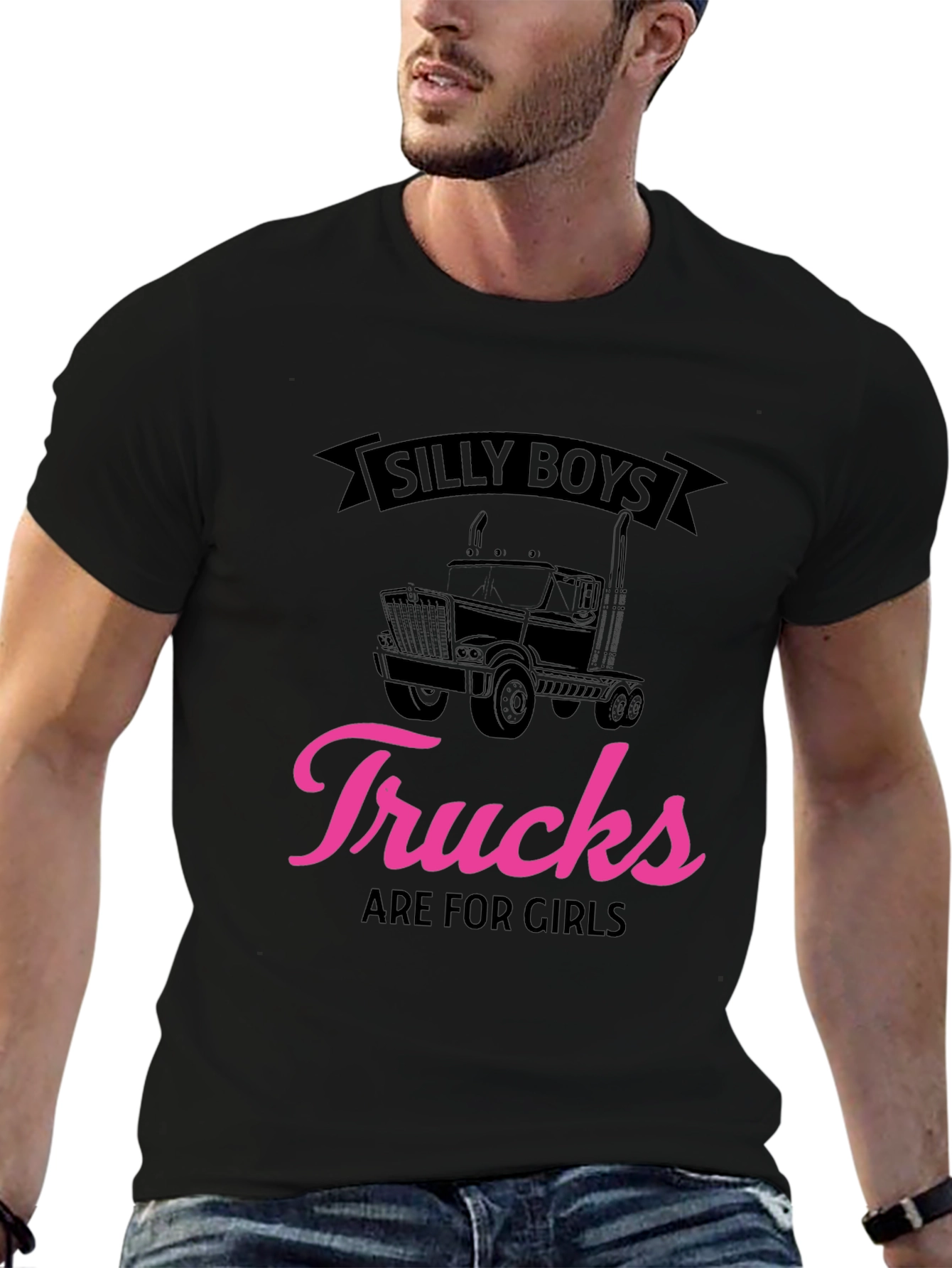 Silly Boys Trucks Are for Girls Black T-Shirt