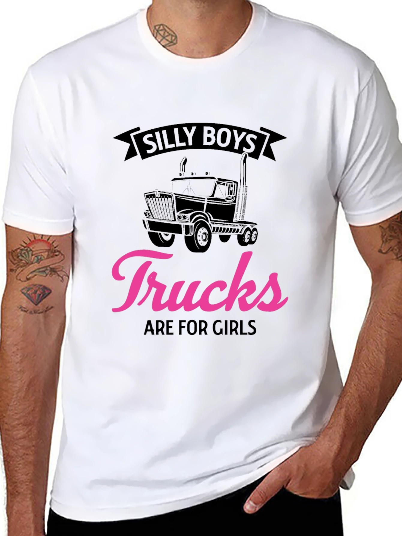 Silly Boys Trucks Are for Girls Black T-Shirt