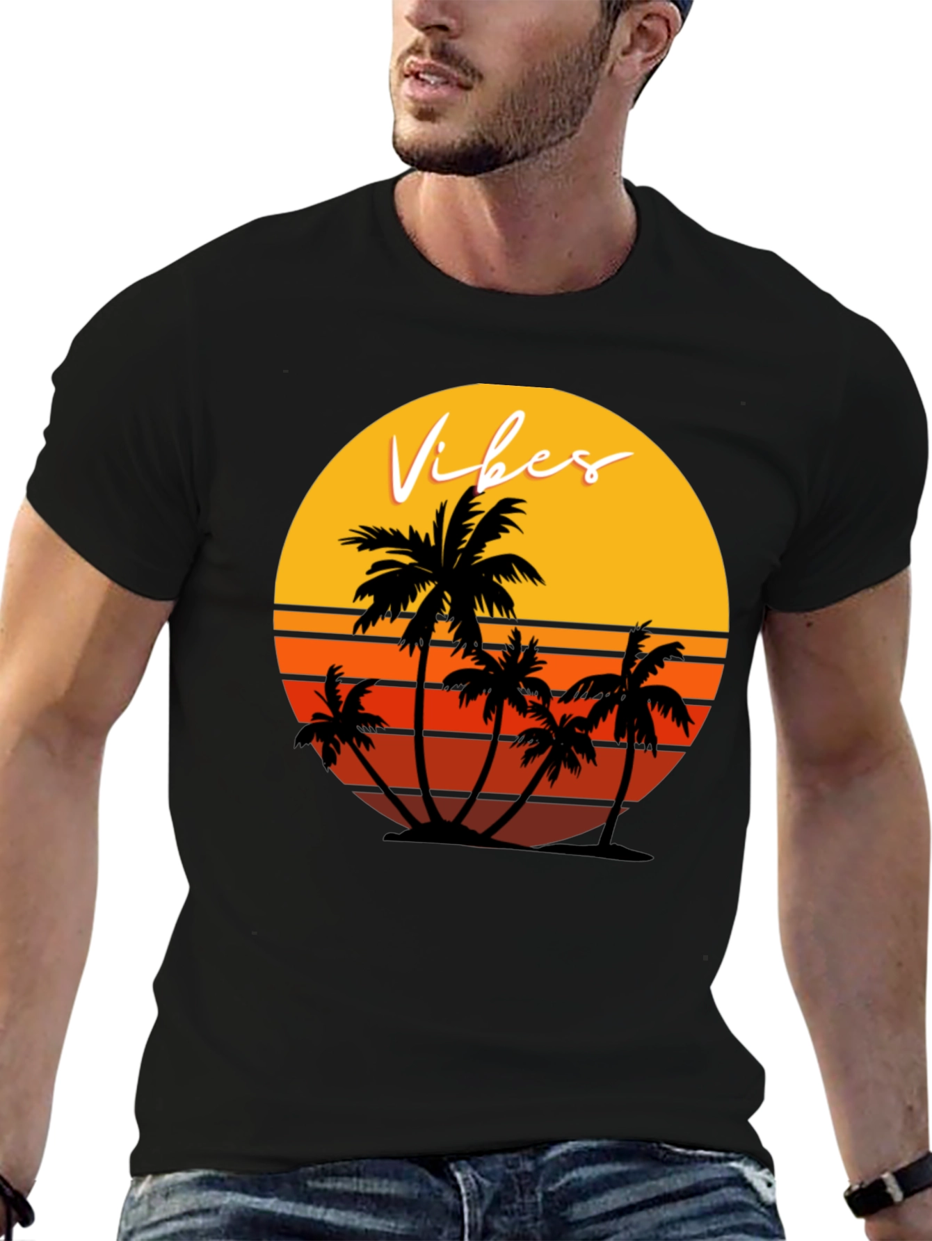 Retro Vibes Palm Tree Graphic T-Shirt