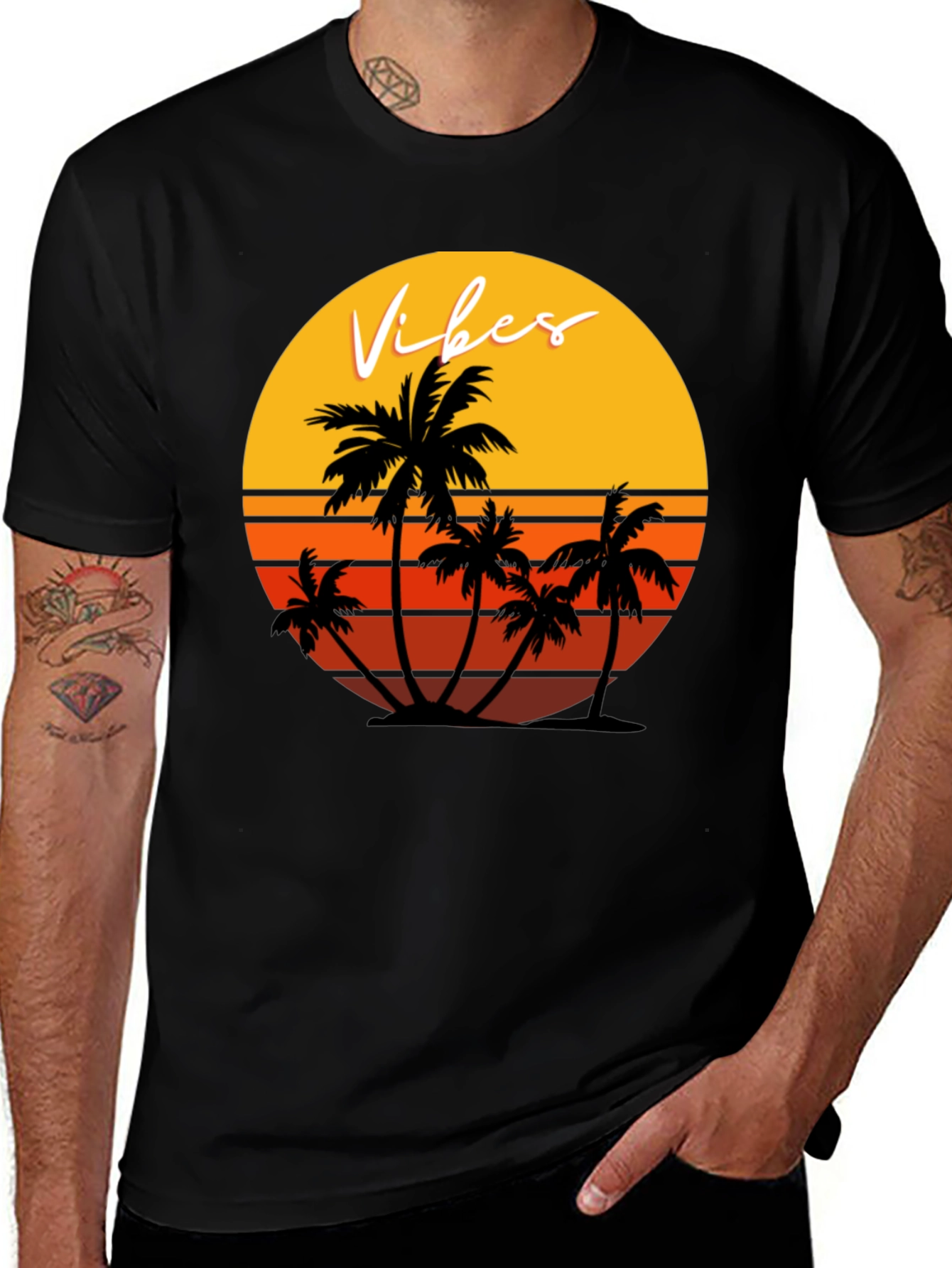 Retro Vibes Palm Tree Graphic T-Shirt
