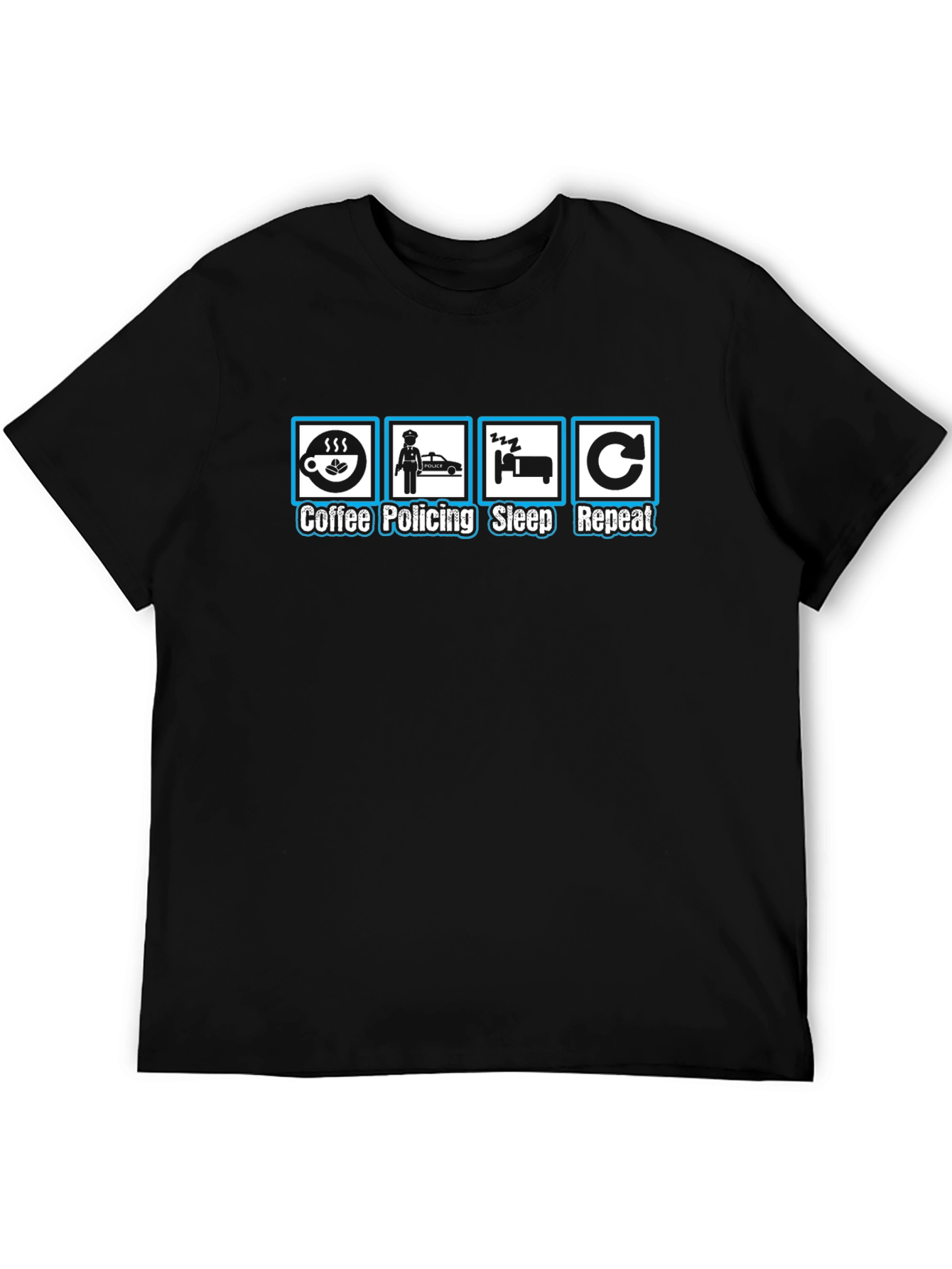 Coffee Policing Sleep Repeat Black T-Shirt