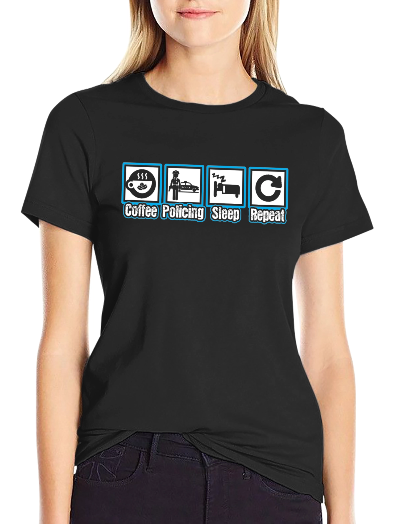 Coffee Policing Sleep Repeat Black T-Shirt