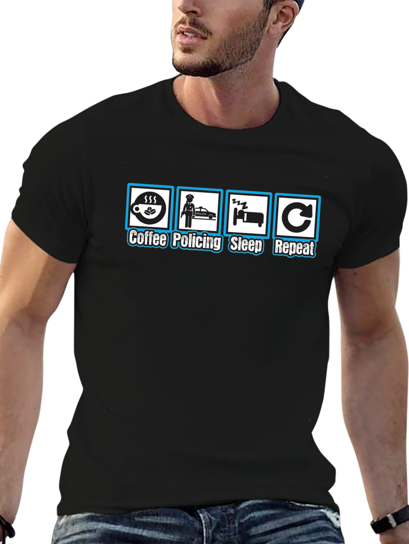 Coffee Policing Sleep Repeat Black T-Shirt