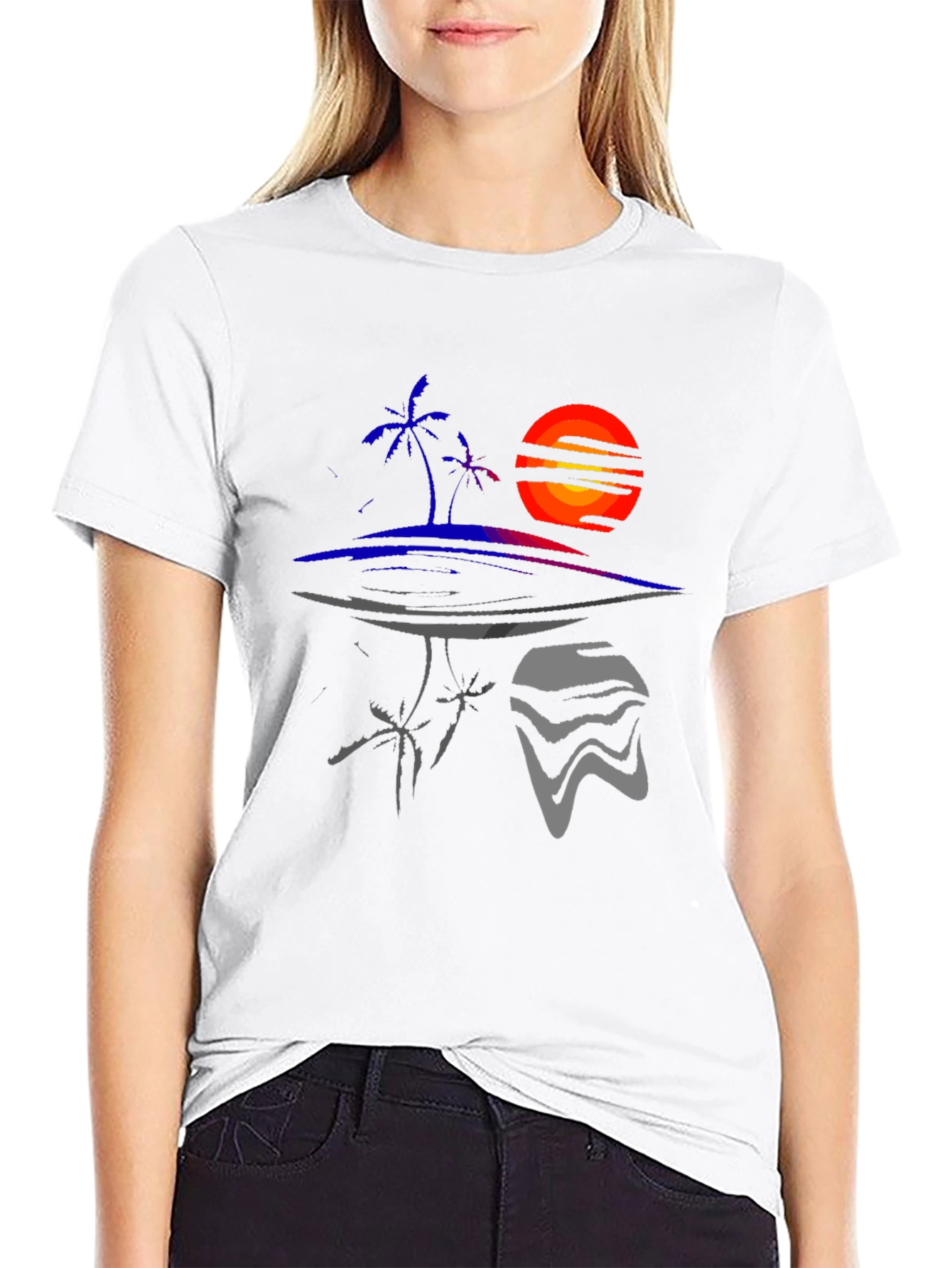 Abstract Sunset Island Graphic Tee - Unique Design