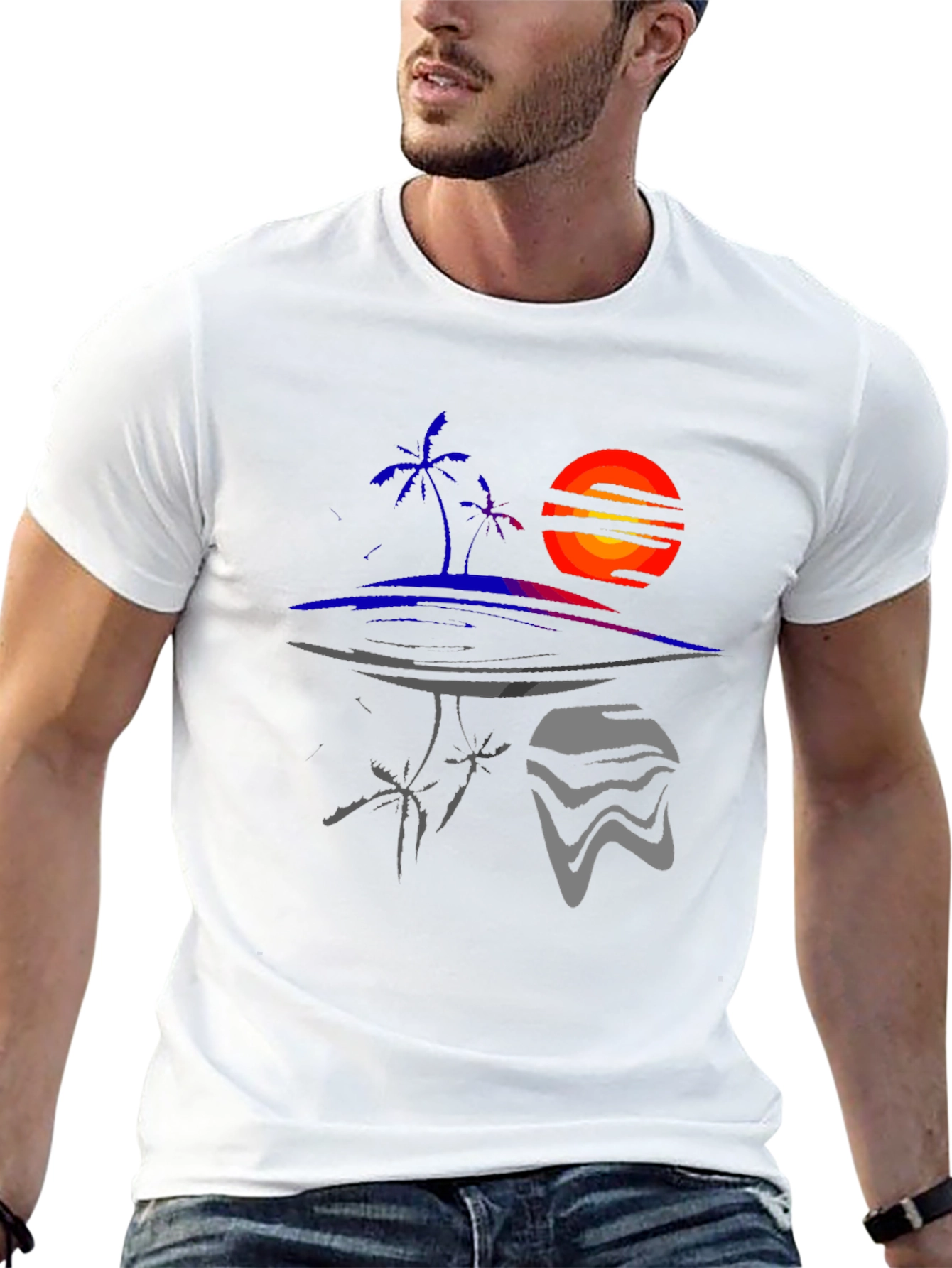 Abstract Sunset Island Graphic Tee - Unique Design