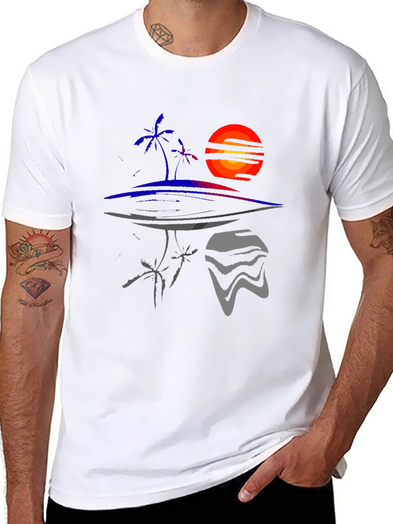 Abstract Sunset Island Graphic Tee - Unique Design