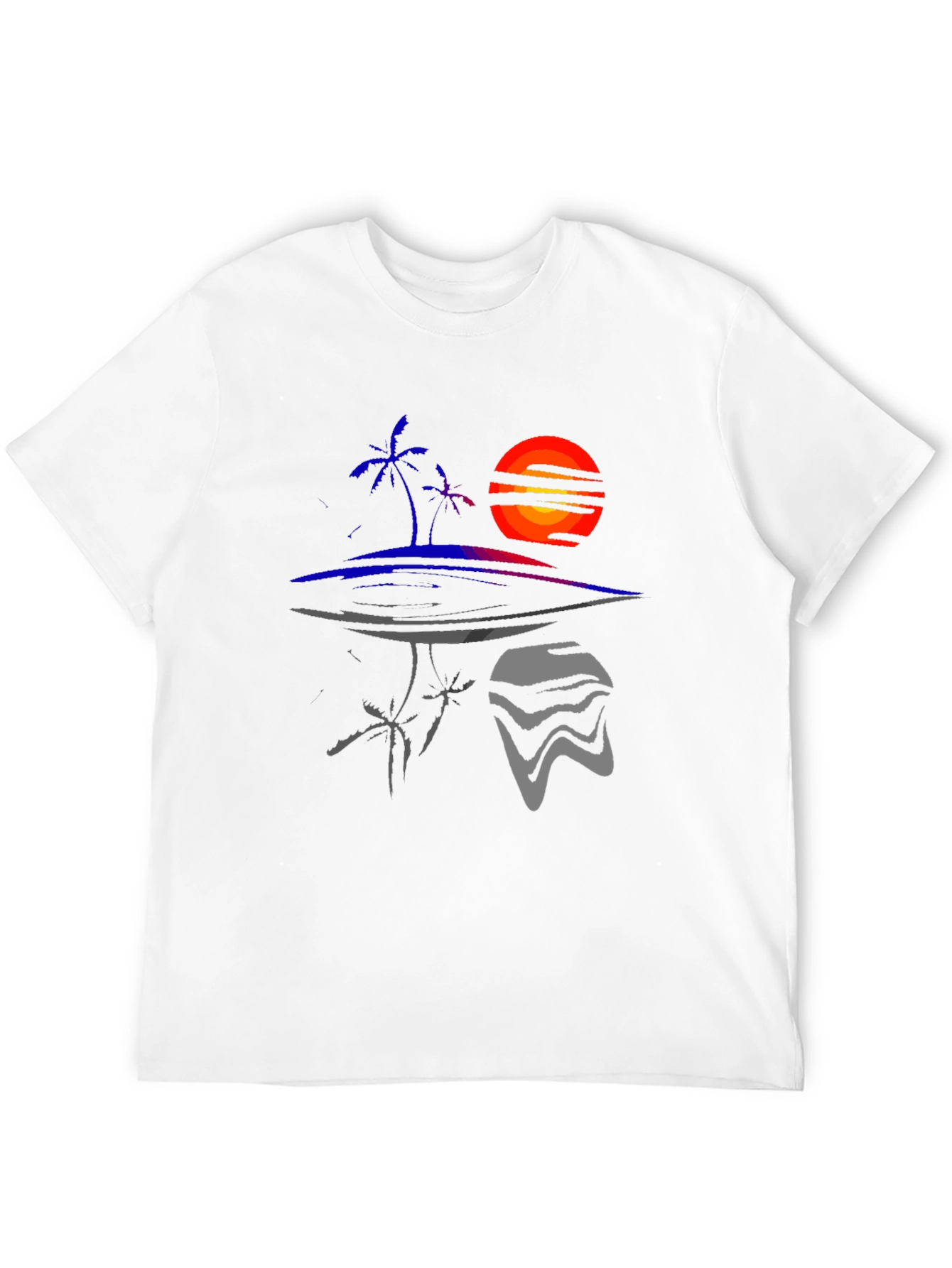 Abstract Sunset Island Graphic Tee - Unique Design