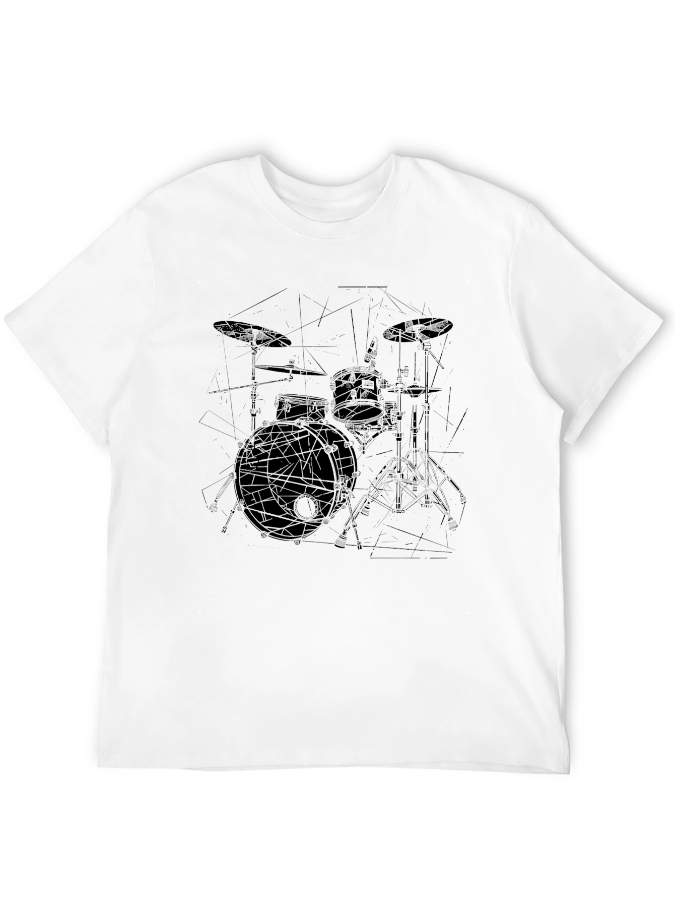 Drum Kit Outline Graphic Black T-Shirt