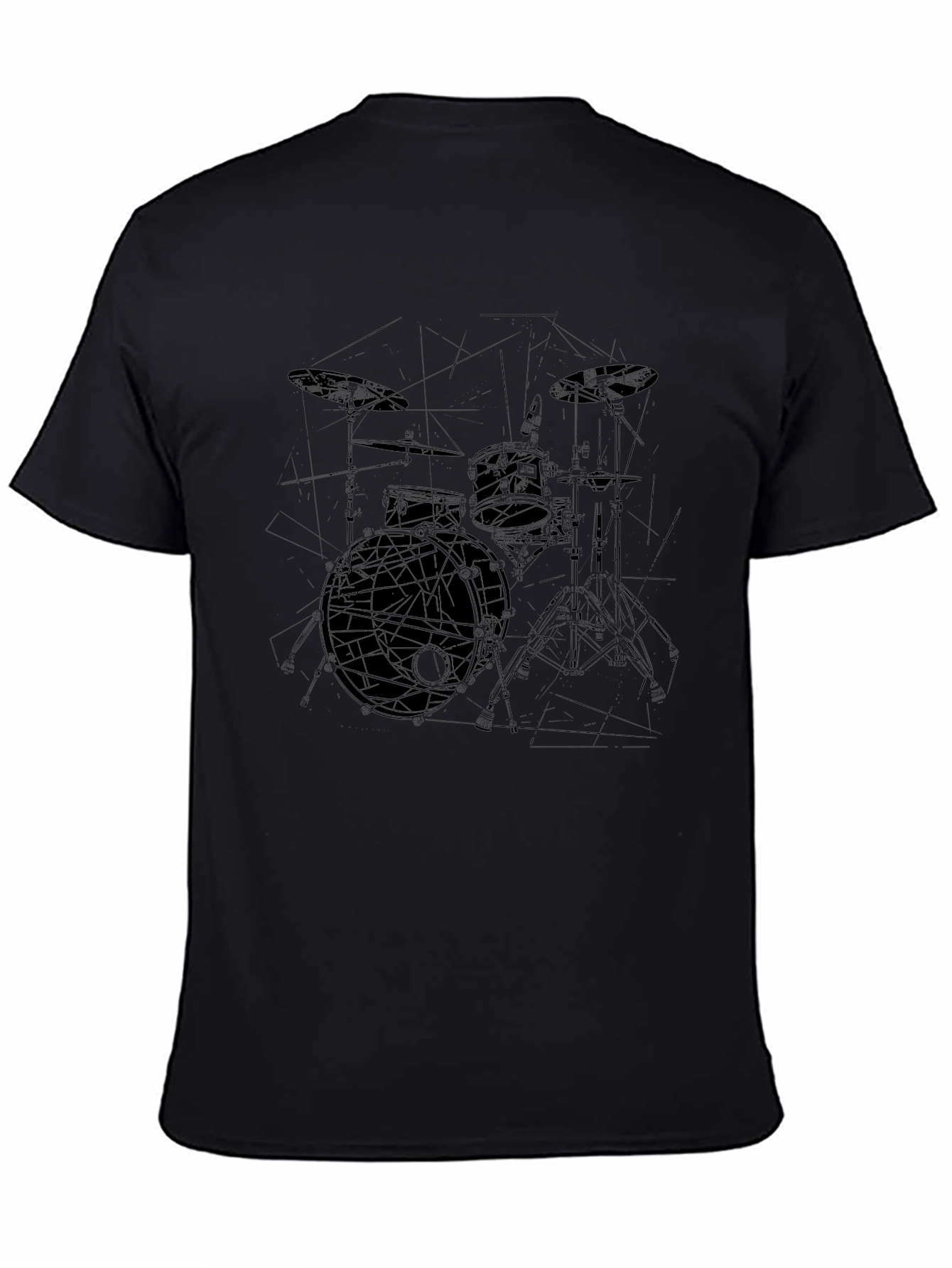 Drum Kit Outline Graphic Black T-Shirt