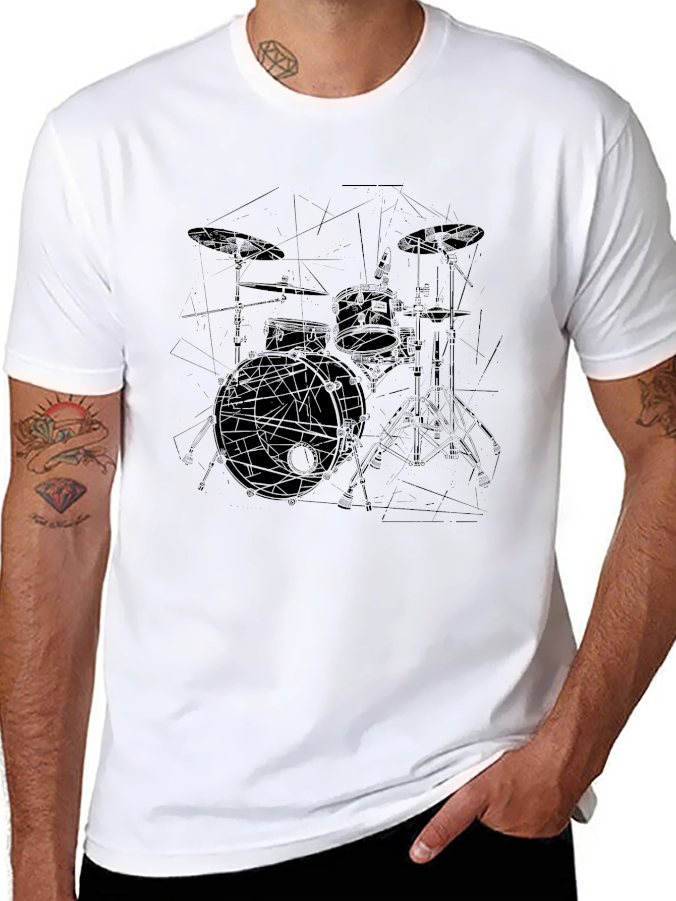 Drum Kit Outline Graphic Black T-Shirt