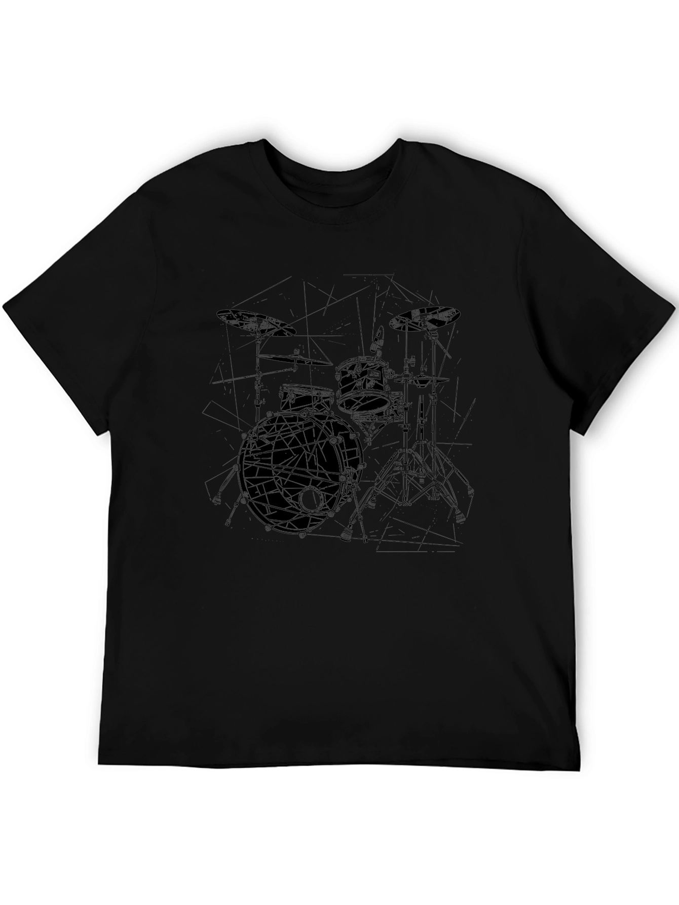Drum Kit Outline Graphic Black T-Shirt