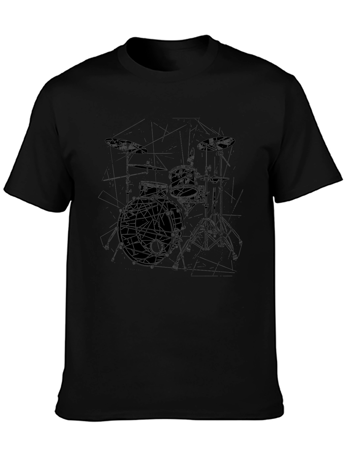 Drum Kit Outline Graphic Black T-Shirt