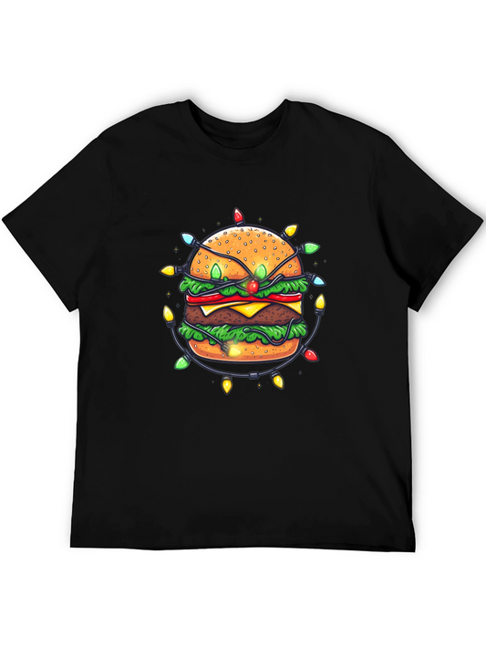 Festive Burger Graphic Tee - Holiday Lights Design