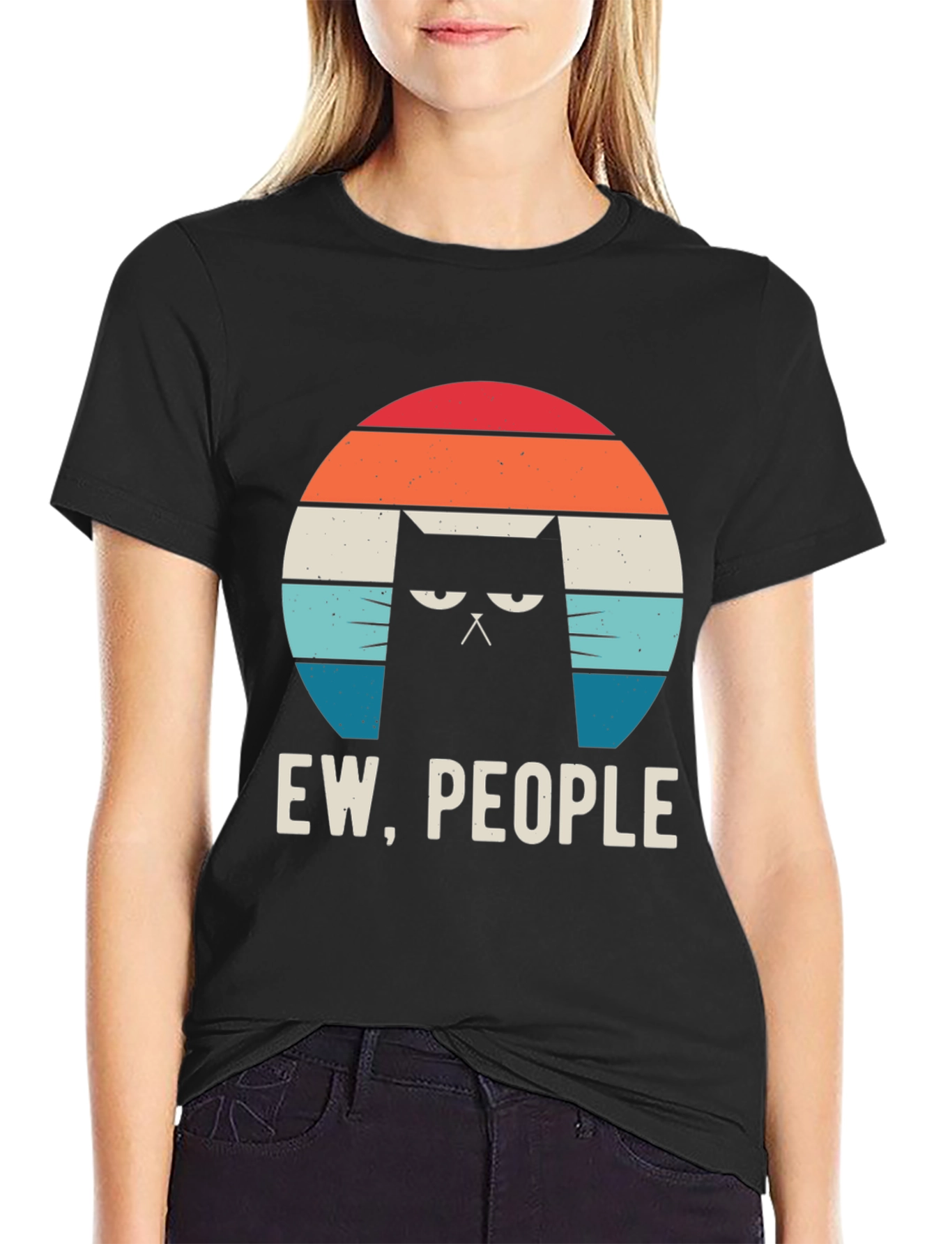 Ew People Cat Graphic Tee - Black Cotton Shirt