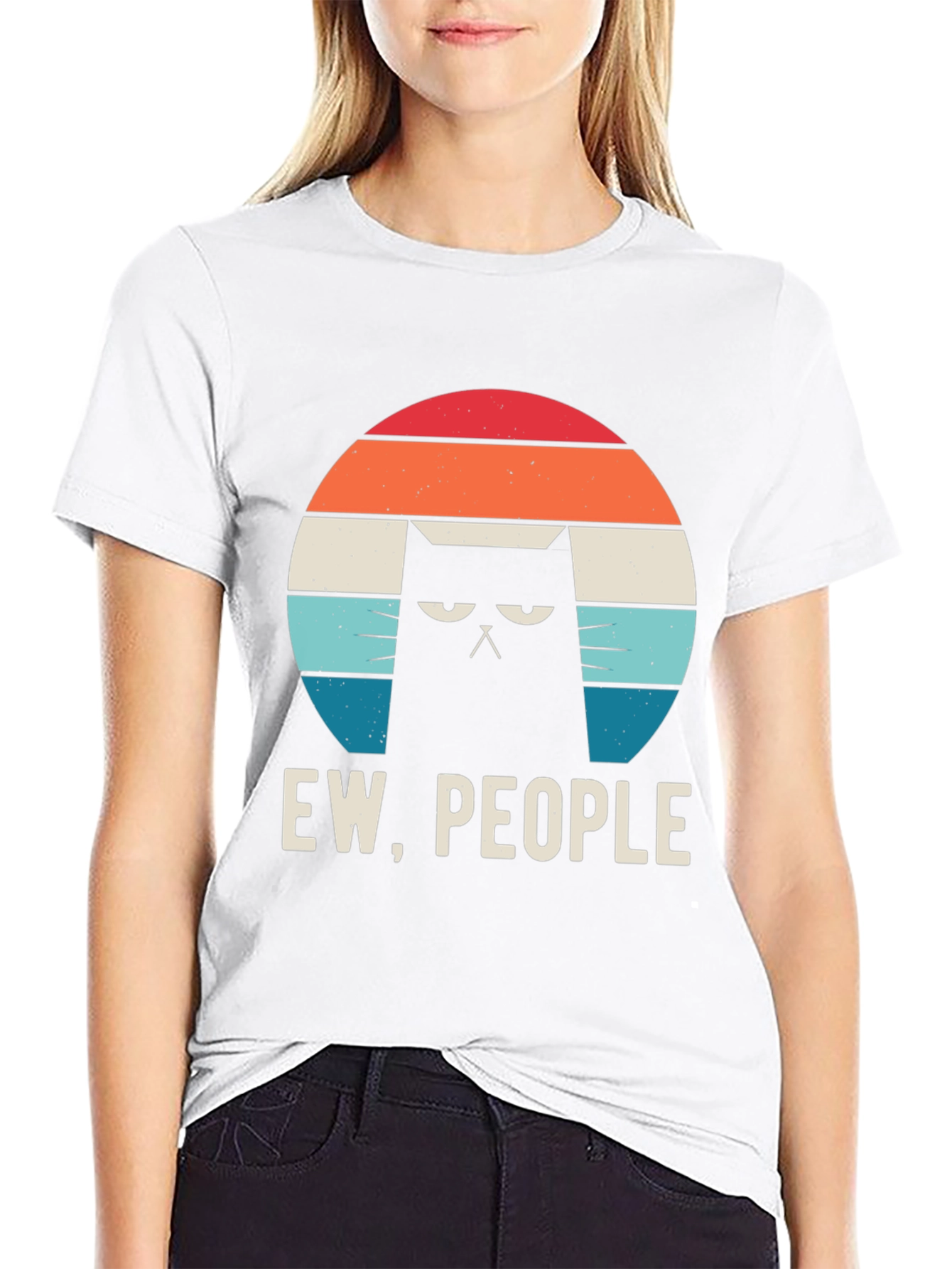 Ew People Cat Graphic Tee - Black Cotton Shirt