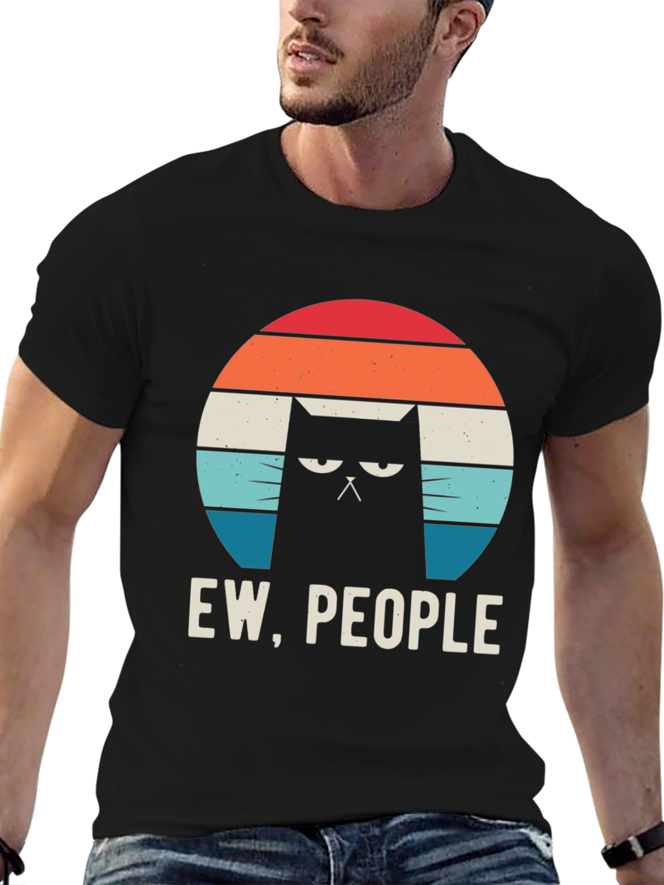 Ew People Cat Graphic Tee - Black Cotton Shirt