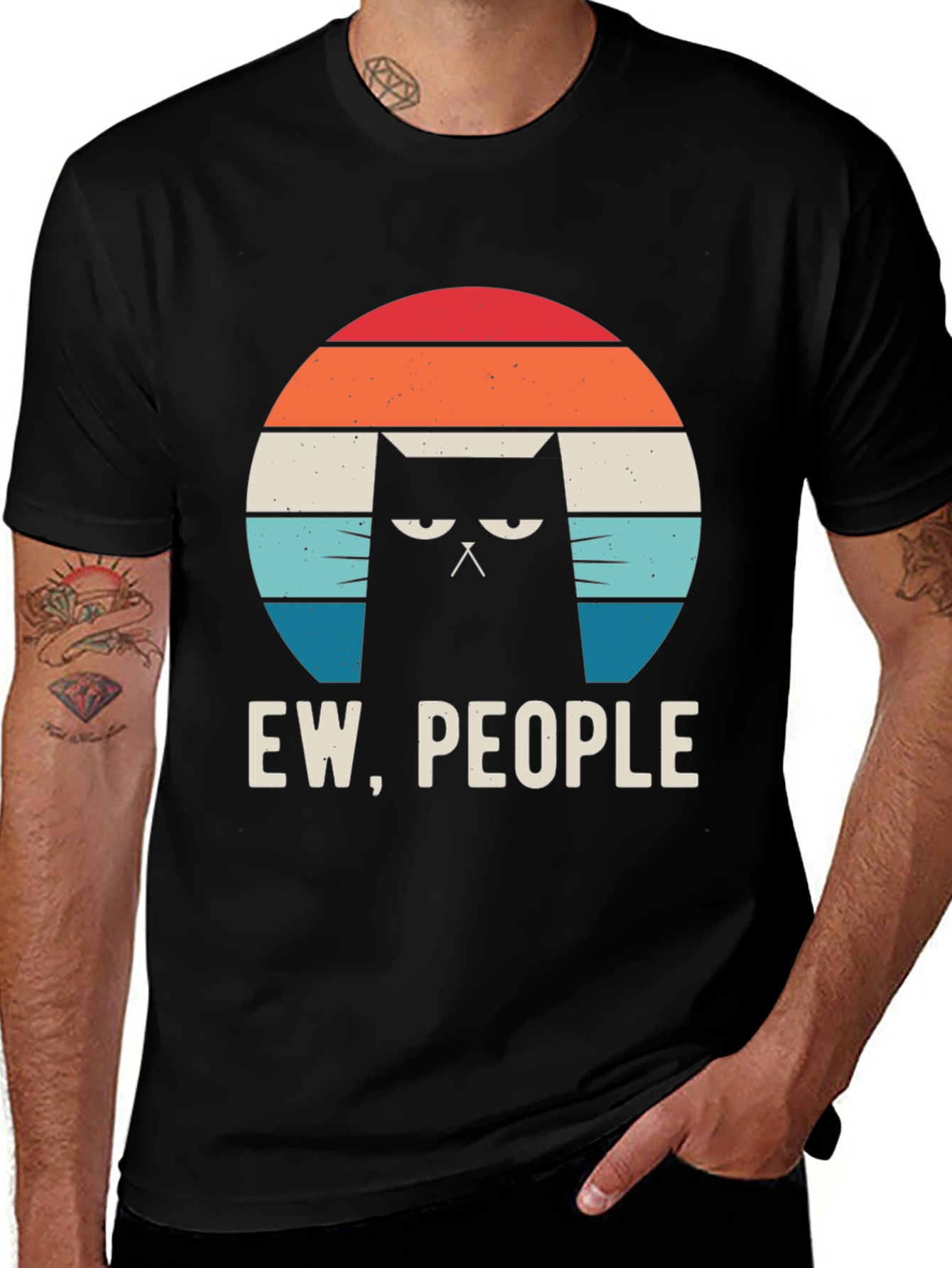 Ew People Cat Graphic Tee - Black Cotton Shirt