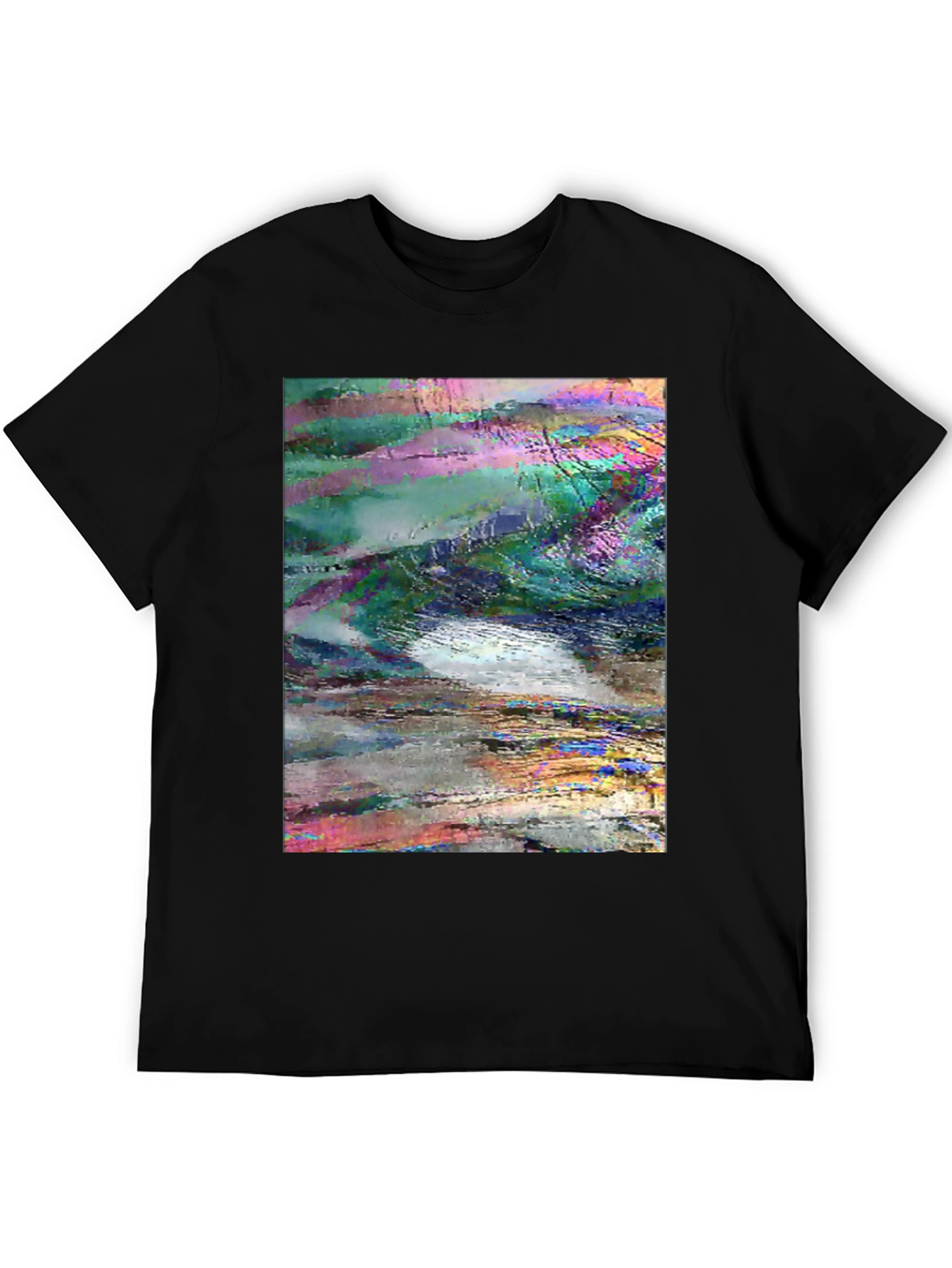 Abstract Glitch Art Graphic Tee - Black