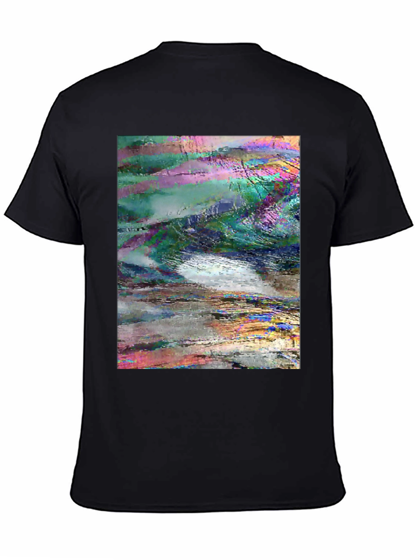 Abstract Glitch Art Graphic Tee - Black