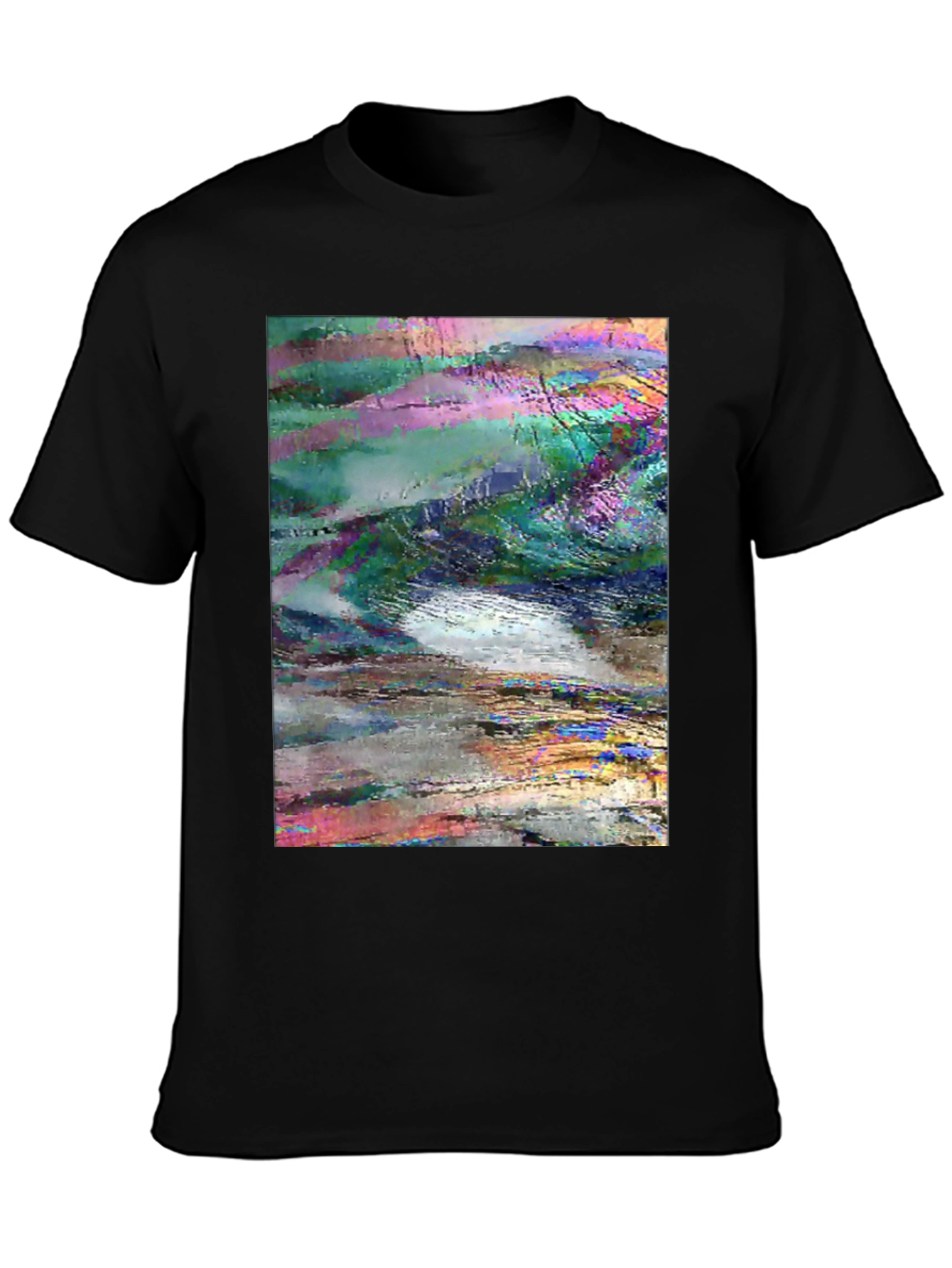 Abstract Glitch Art Graphic Tee - Black