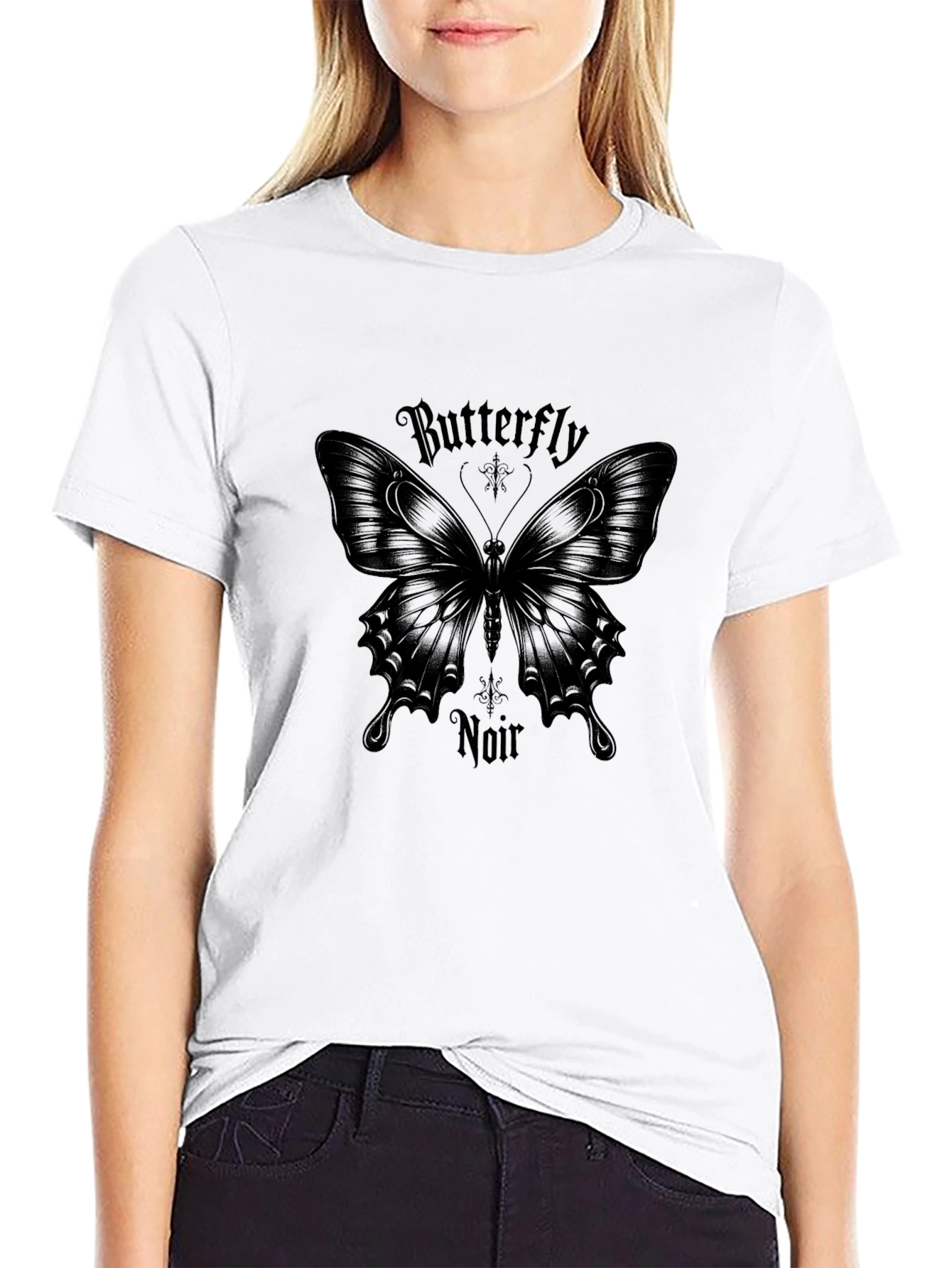 Butterfly Noir Graphic Tee - Stylish Black Cotton Shirt