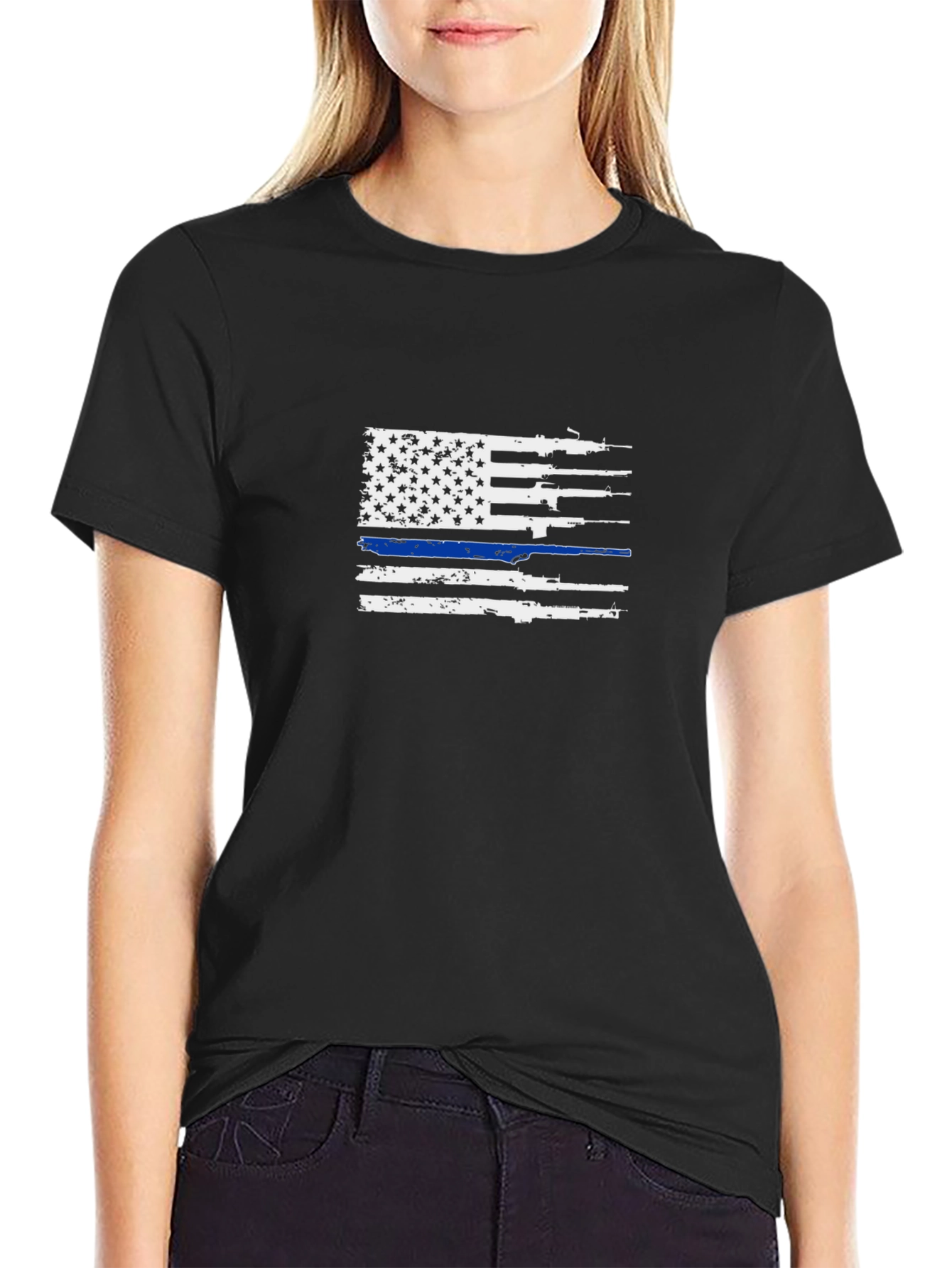 Distressed Gun Flag Tee - Thin Blue Line