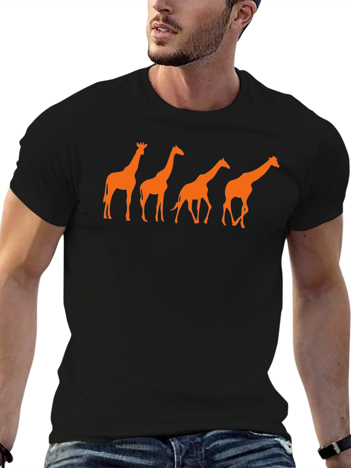 Giraffe Silhouette Graphic T-Shirt - Black