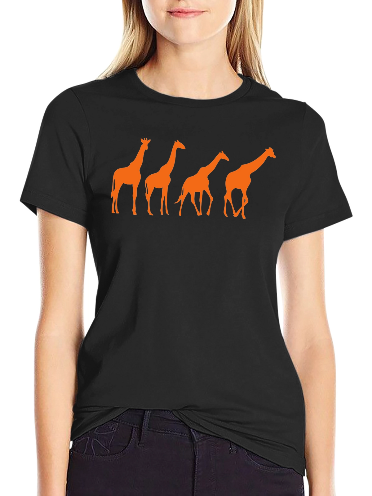 Giraffe Silhouette Graphic T-Shirt - Black
