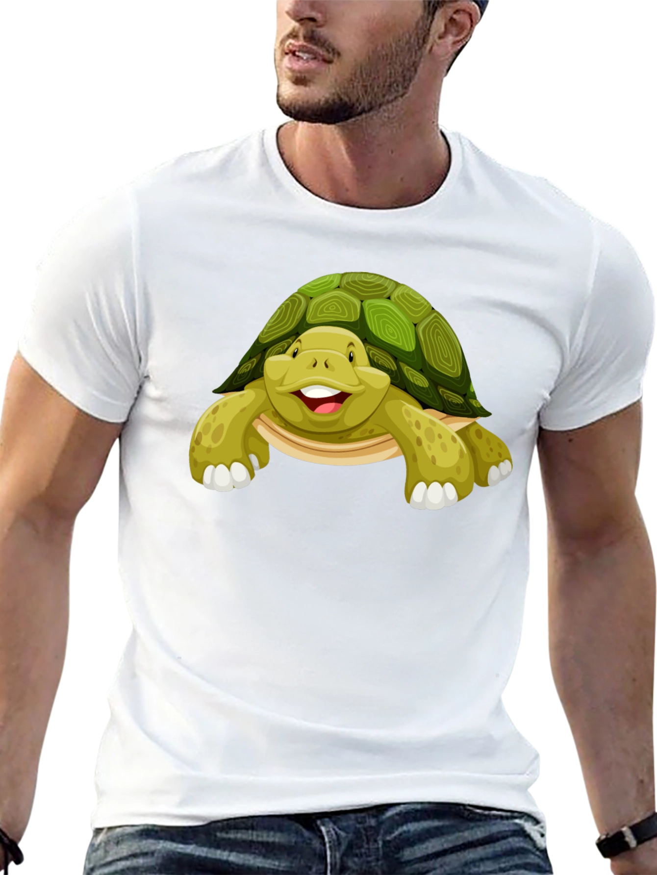 Cute Turtle Graphic Tee - Black Cotton T-Shirt
