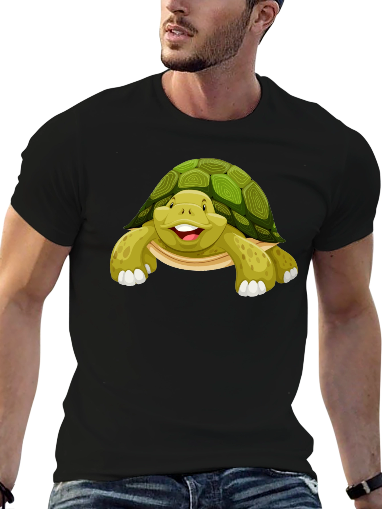 Cute Turtle Graphic Tee - Black Cotton T-Shirt