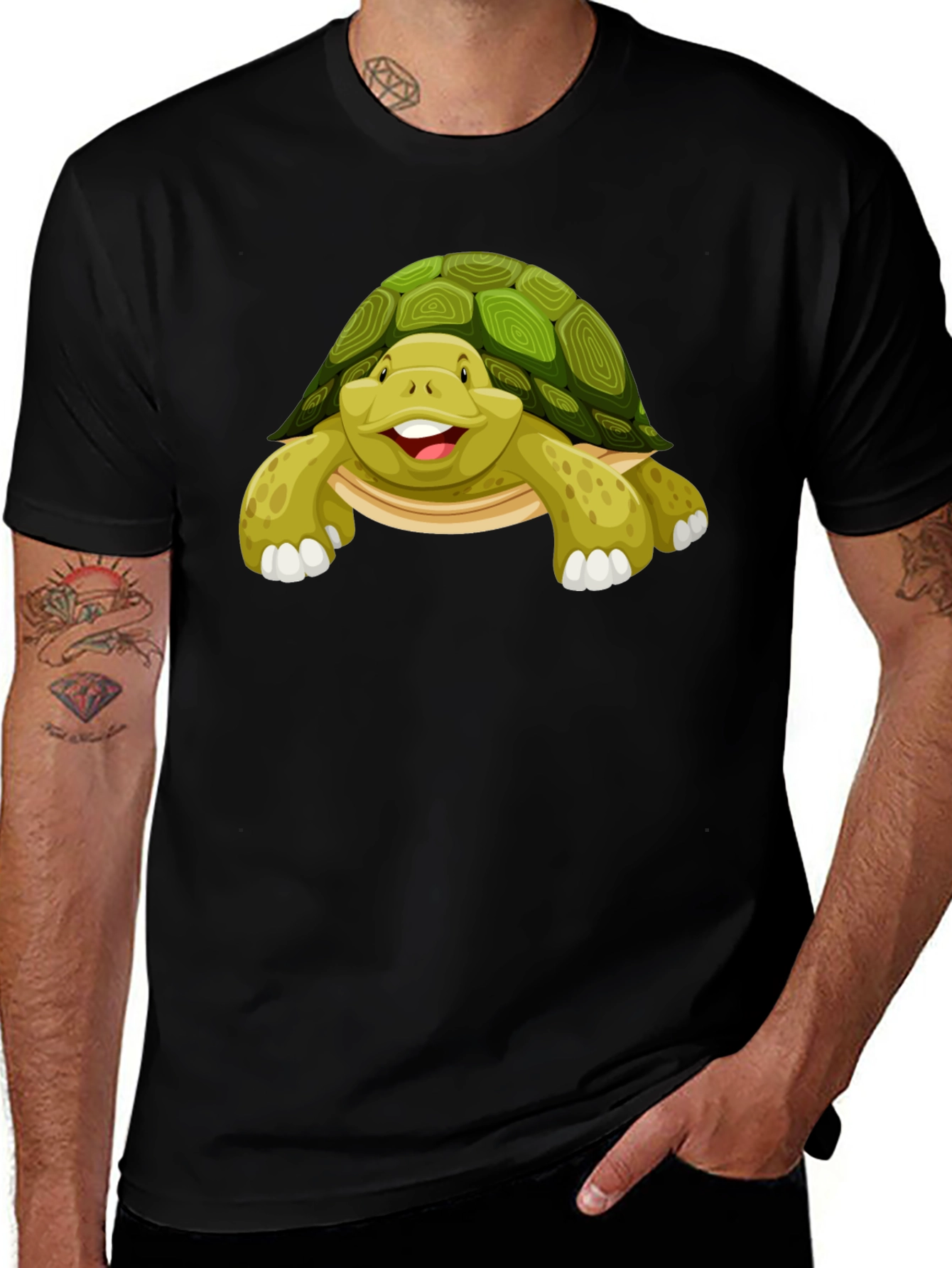 Cute Turtle Graphic Tee - Black Cotton T-Shirt