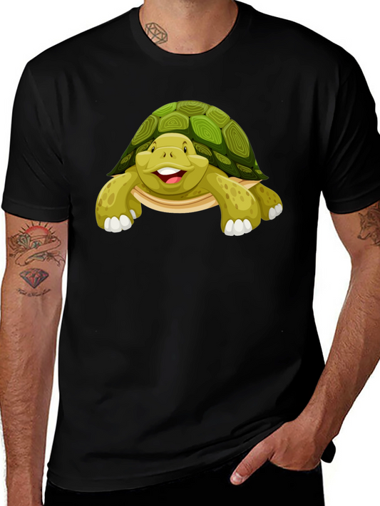 Cute Turtle Graphic Tee - Black Cotton T-Shirt