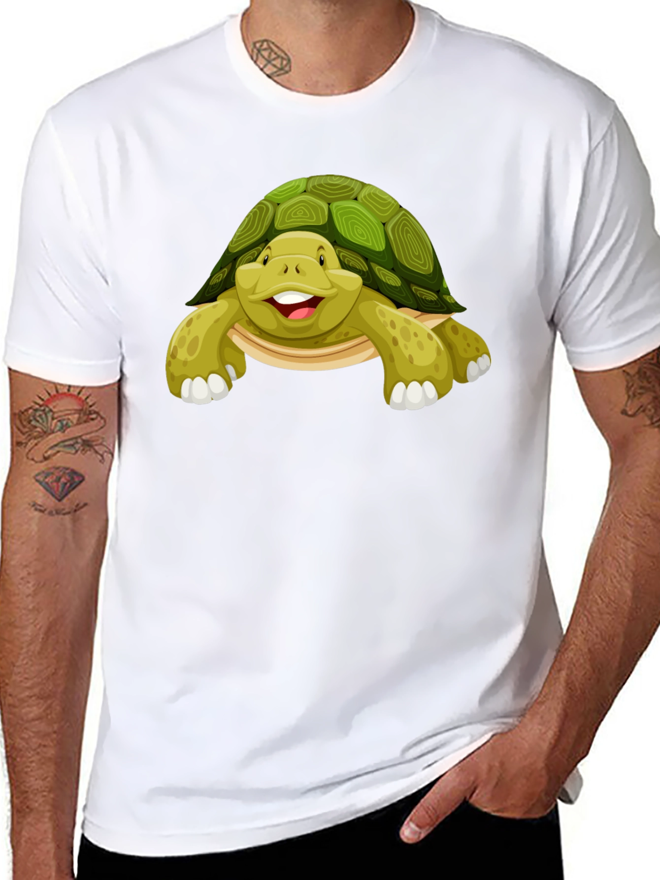 Cute Turtle Graphic Tee - Black Cotton T-Shirt
