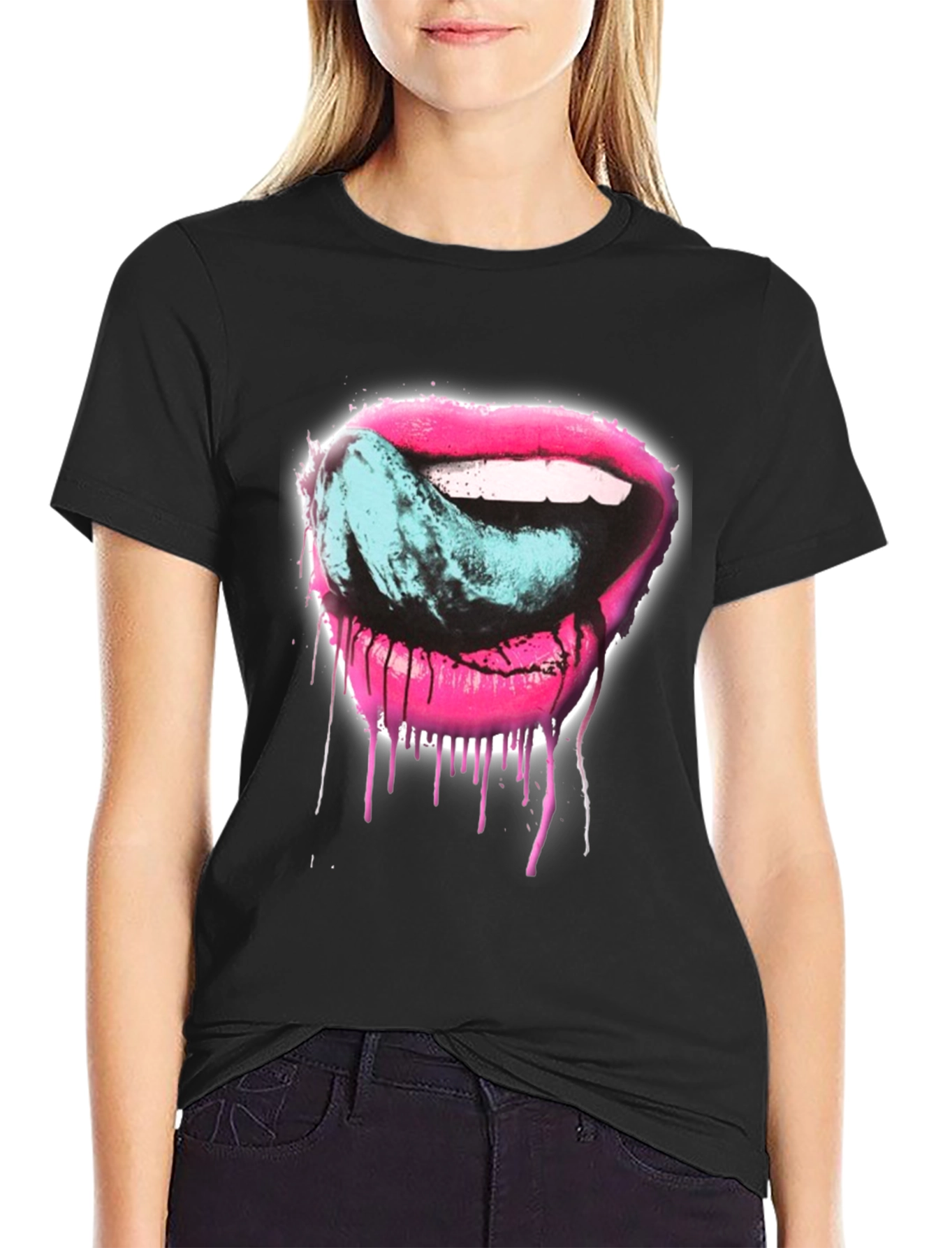Licking Lips Graphic Tee - Black